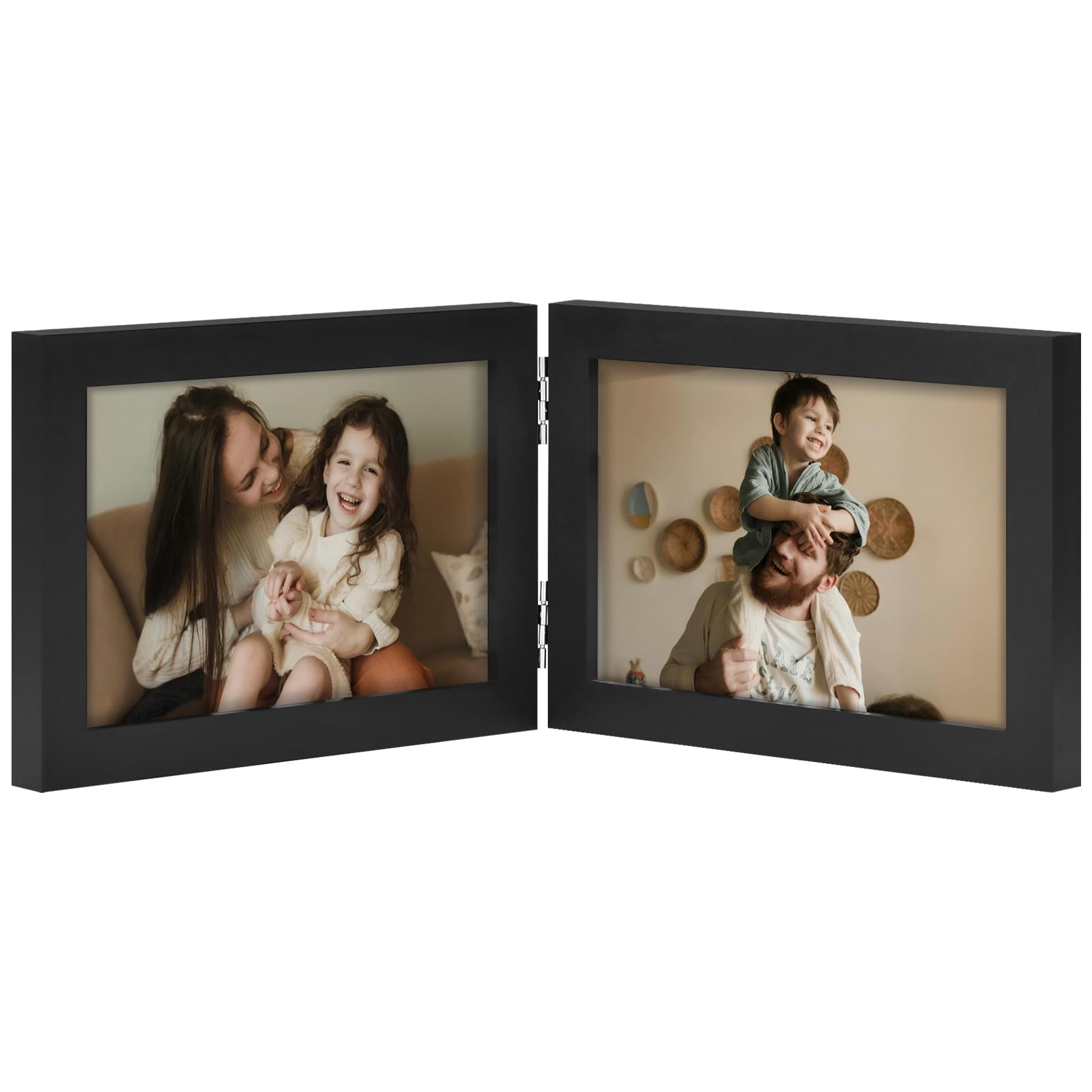 decorUhome Double 4x6 Picture Frame Vertical, Engineered Wood Bifold Photo Frame with Plexiglass for Tabletop Display, 4x6, Black