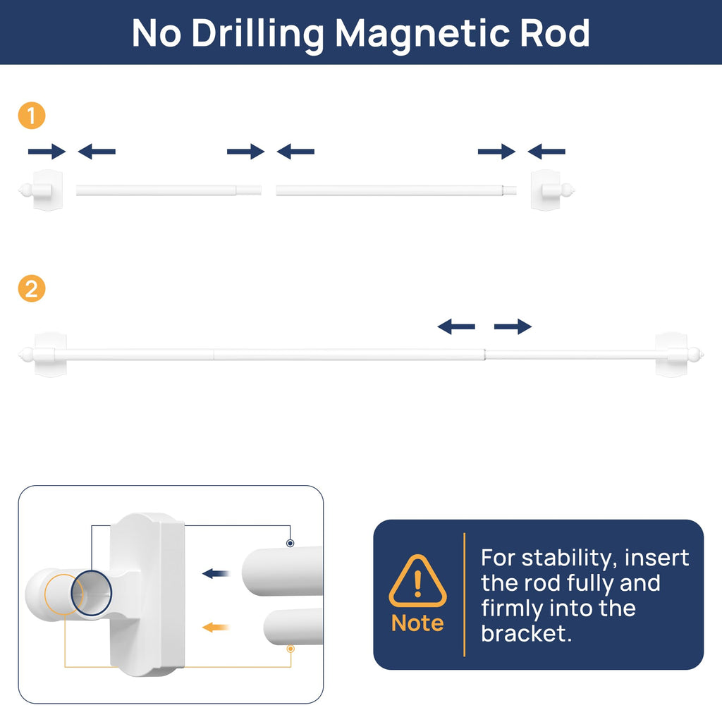 ENJOYBASICS 1 Pack Magnetic Curtain Rod, 16 to 28 Inches Adjustable Strong Magnet Bar for Door, Classroom Whiteboard, and Any Metal Space, No Drill Required, White