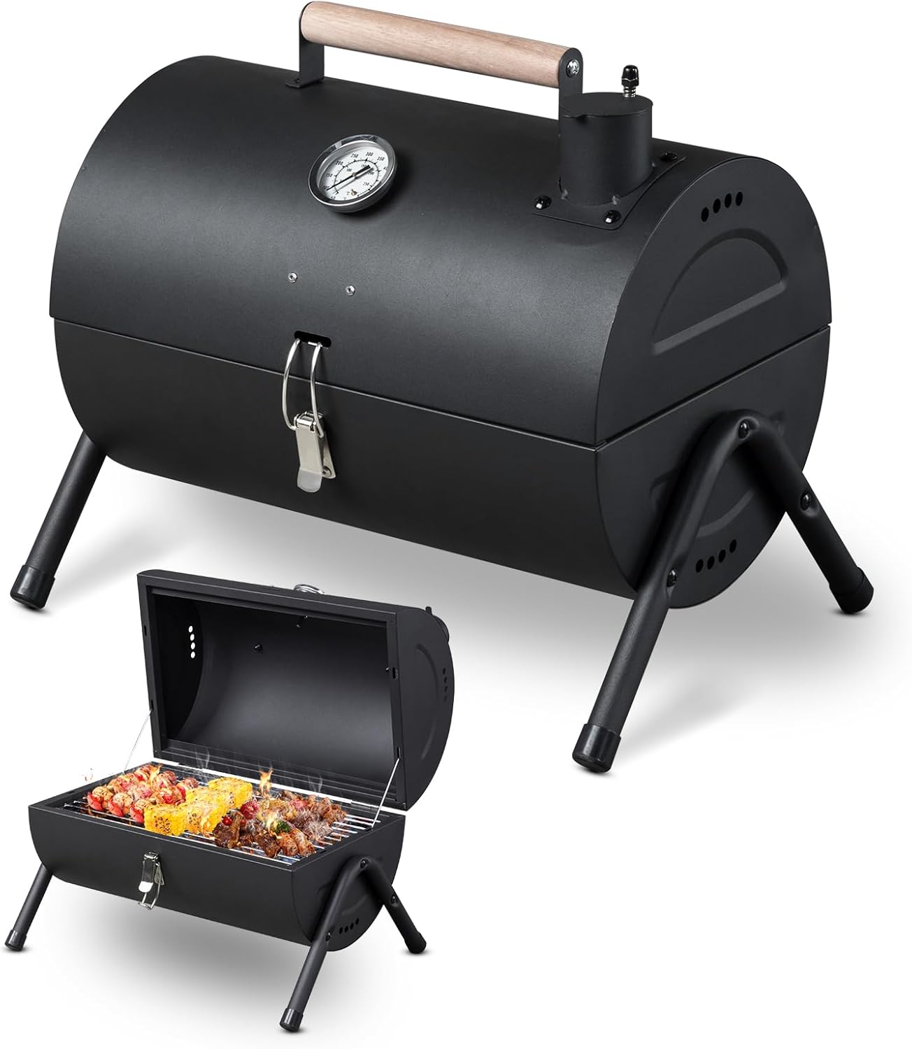 Vasitelan Portable Outdoor Tabletop Charcoal Grill Multi-functional Metal Small BBQ Smoker for Outdoor Hiking Picnic