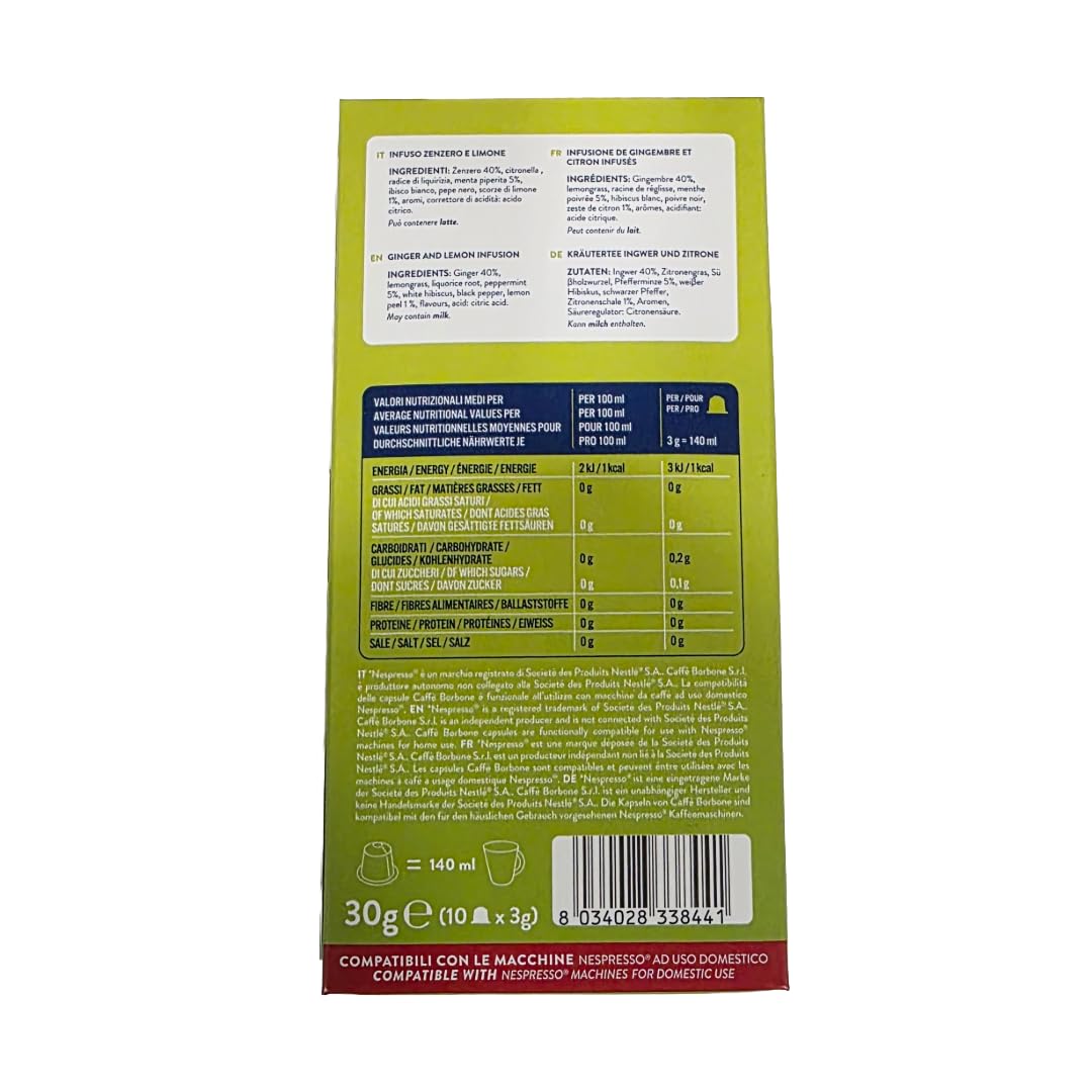 Caffè Borbone's Ginger & Lemon Herbal Tea Capsules, Compatible with Nespresso® Original Line. (6 Packs of 10)