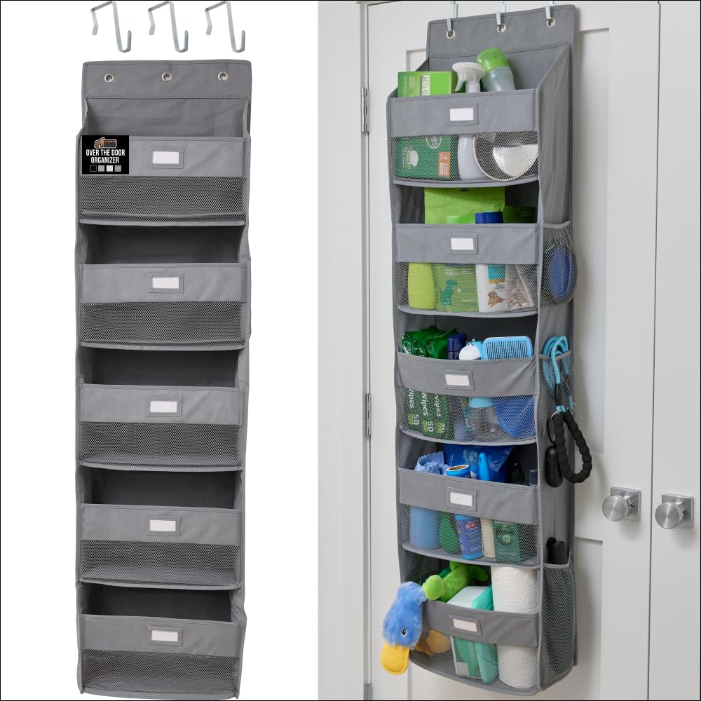 GORILLA GRIP Over the Door Shoe Organizer, 24 Large Breathable Mesh Pockets, Space Saving Hanging Storage Holder, Closet Rack Hanger Holds Up to 40 lbs, Hangs on Closets for Shoes, Accessories, Black