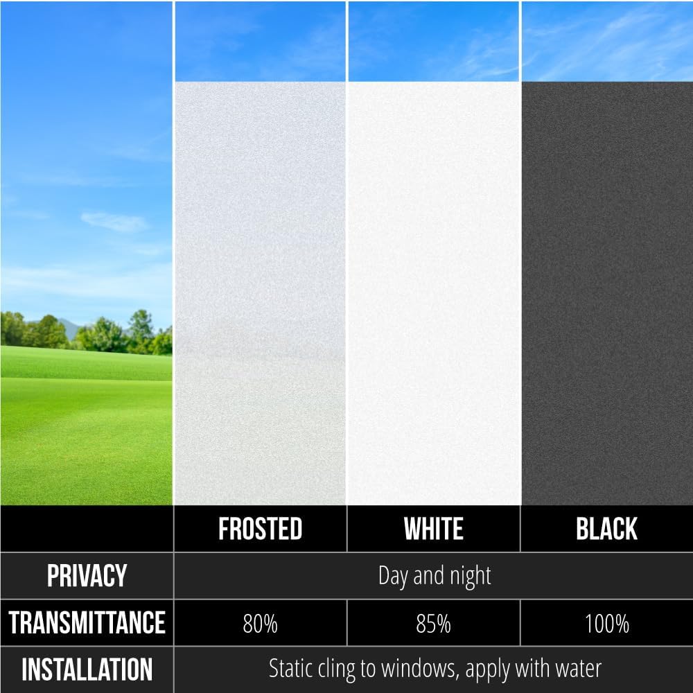 Gorilla Guard Window Privacy Film, Removable Two Way Sun Blocking, Reusable No Residue Stickers, Strong Static Clings to Glass Windows, Decorative Bathroom Door Coverings, 17.5 x 78.7 Inch, Frosted