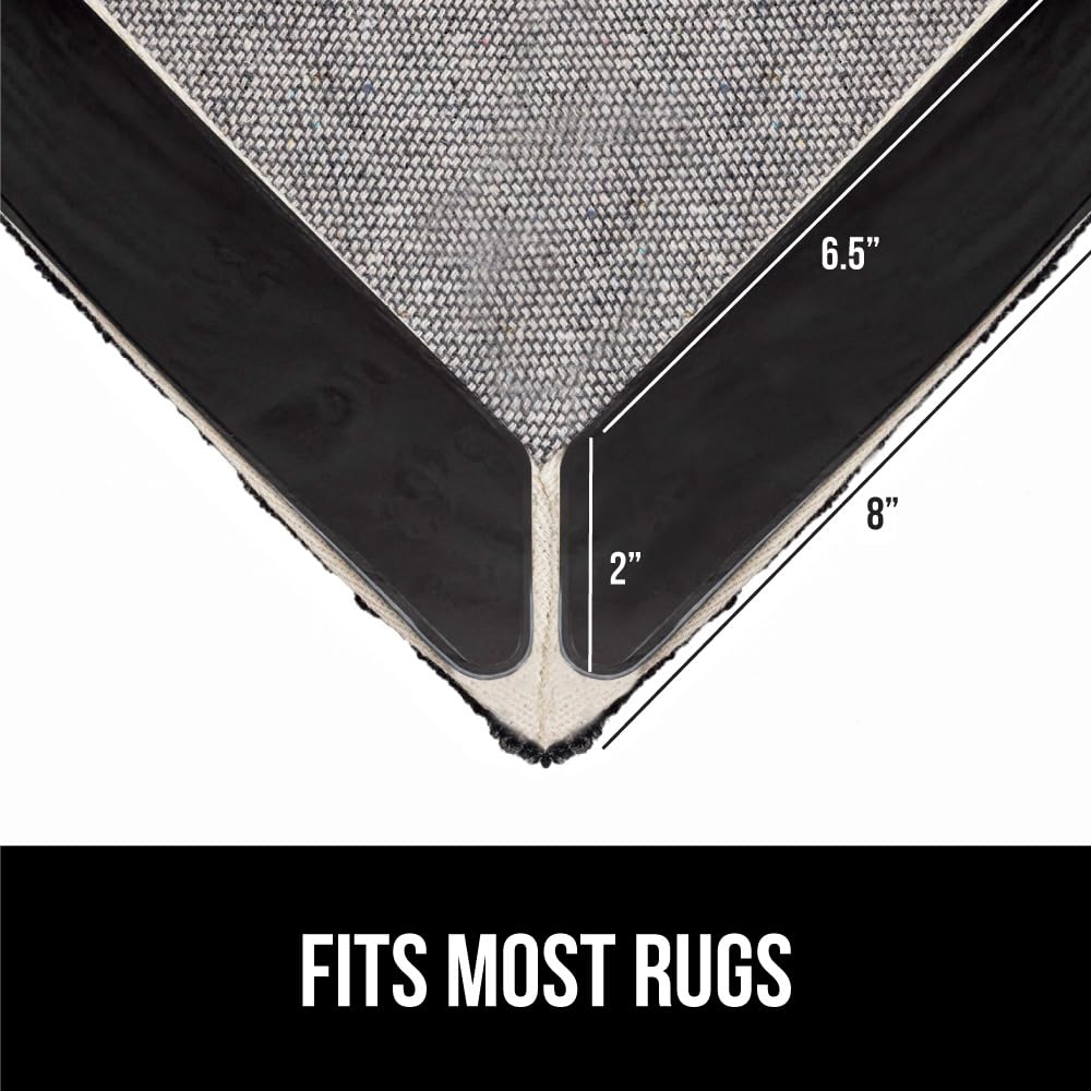 GORILLA GRIP Rug Gripper Pads Keep Area Rugs Corners from Curling, Reusable Double-Sided Stickers Holds Down Carpet in Place, Grips on Tile and Hardwood Floors Helps Prevent Sliding, Home Décor, 8 Pcs