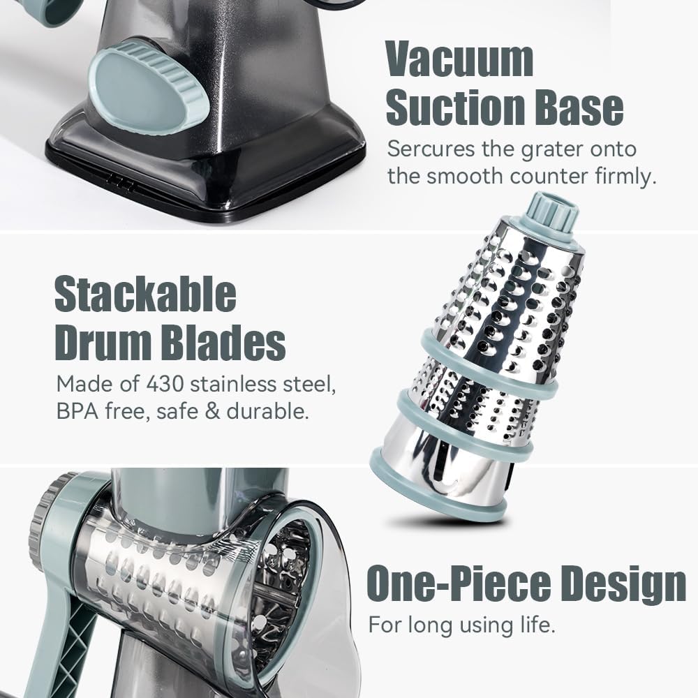 KEOUKE Rotary Cheese Grater with 12 in 1 Multi-functional Vegetable Chopper