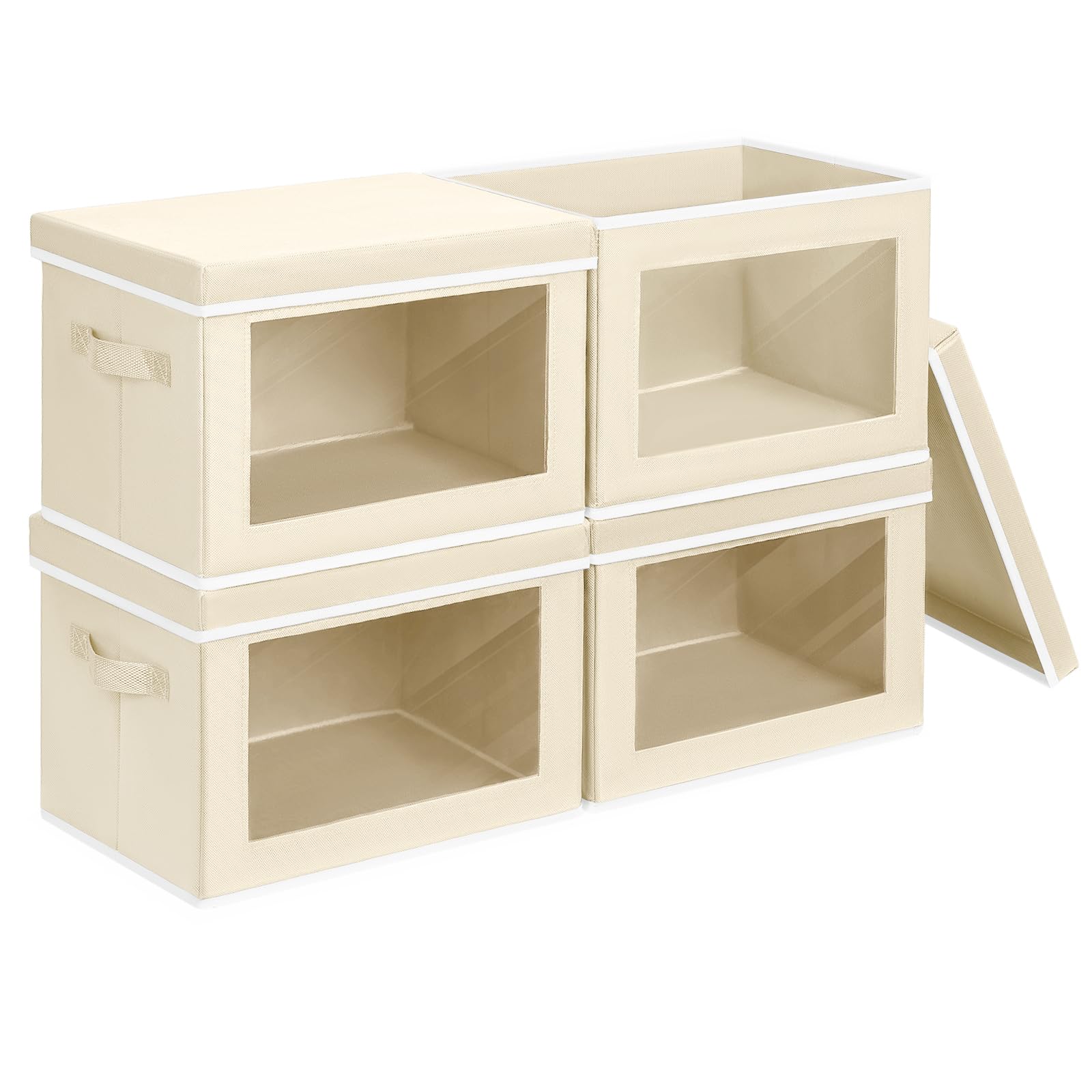 Homsorout Storage Bins with Lids - Fabric Closet Storage Bins with Window, Collapsible Baskets for Shelves 4 Pack, Home Decorative Boxes for Clothes, Closet, Office, Grey