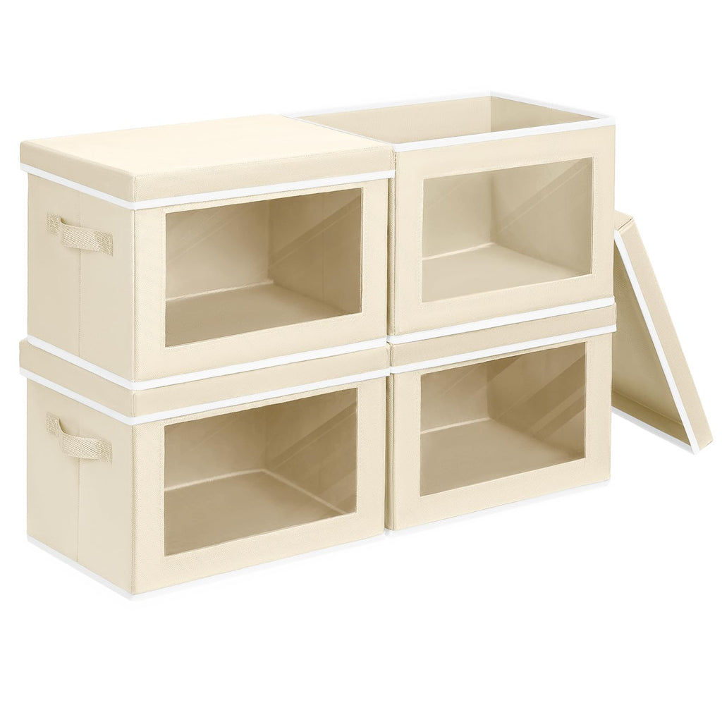 Homsorout Storage Bins with Lids - Fabric Closet Storage Bins with Window, Collapsible Baskets for Shelves 4 Pack, Home Decorative Boxes for Clothes, Closet, Office, Grey