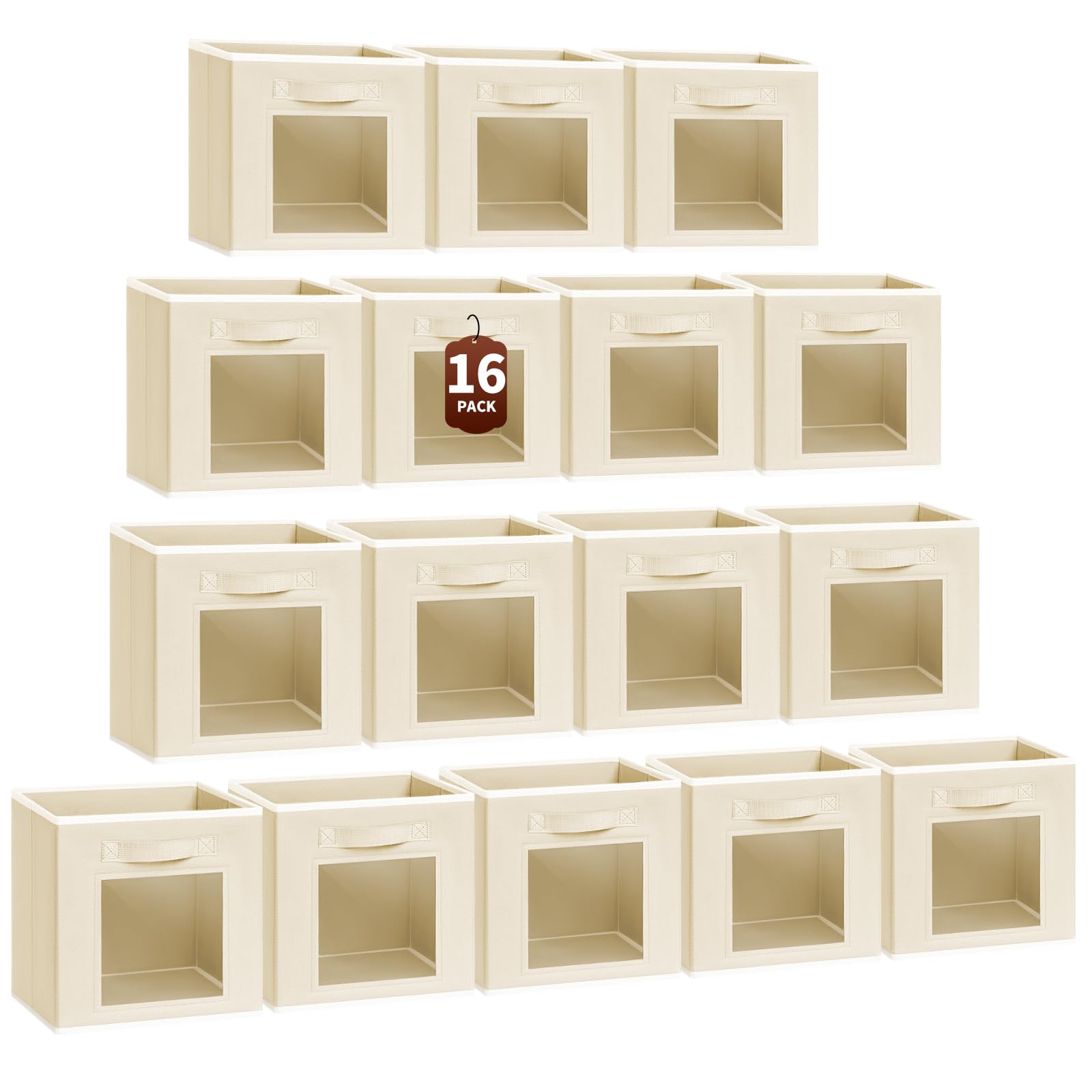 Homsorout Storage Cube 11 Inch - Cube Storage Bins with Window, Closet Storage Baskets with Handle, Fabric Bins for Closet, Shelves, Toys, Clothes, Set of 6, Grey
