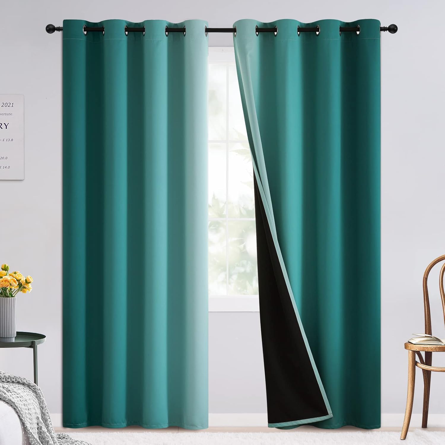 SimpleHome Ombre Room Darkening Curtains for Bedroom, Gradient Black to Grey White Light Blocking Thermal Insulated Grommet Window Curtain/Drapes for Living Room,2 Panels, 52x84 inches Length
