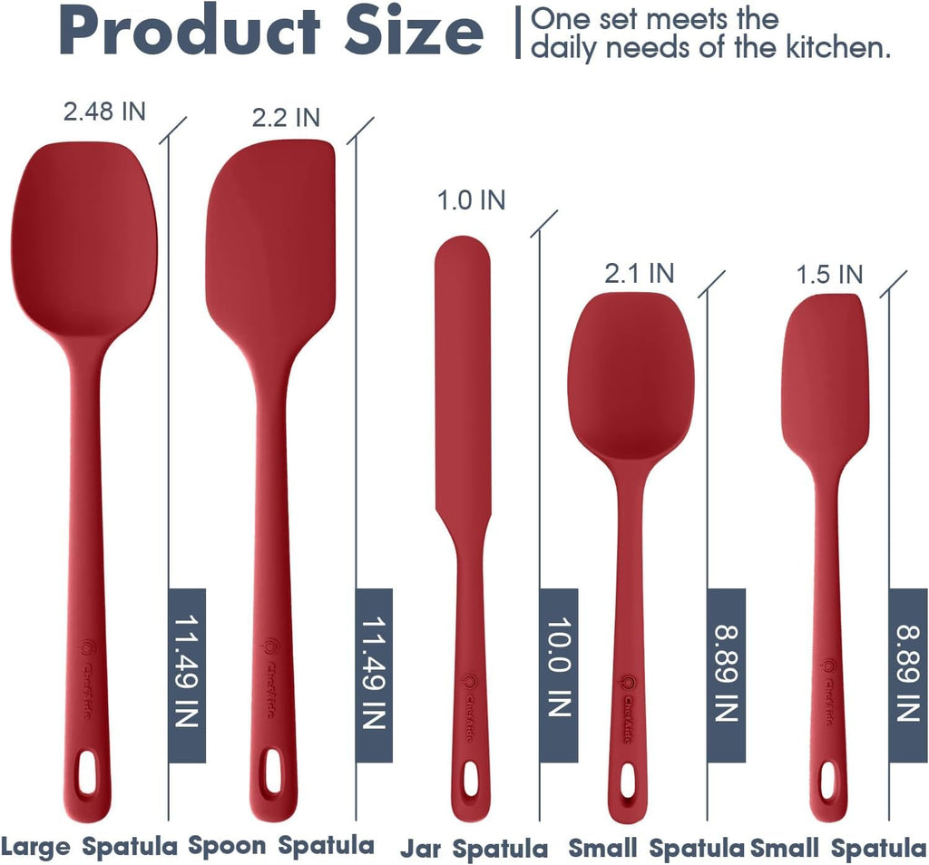 5 Pieces Silicone Spatula Set, Food Grade Rubber Spatula, Upgrade Strong Handle with Ergonomic Grip, Heat Resistant Up to 600°F for Nonstick Cookware, Cooking