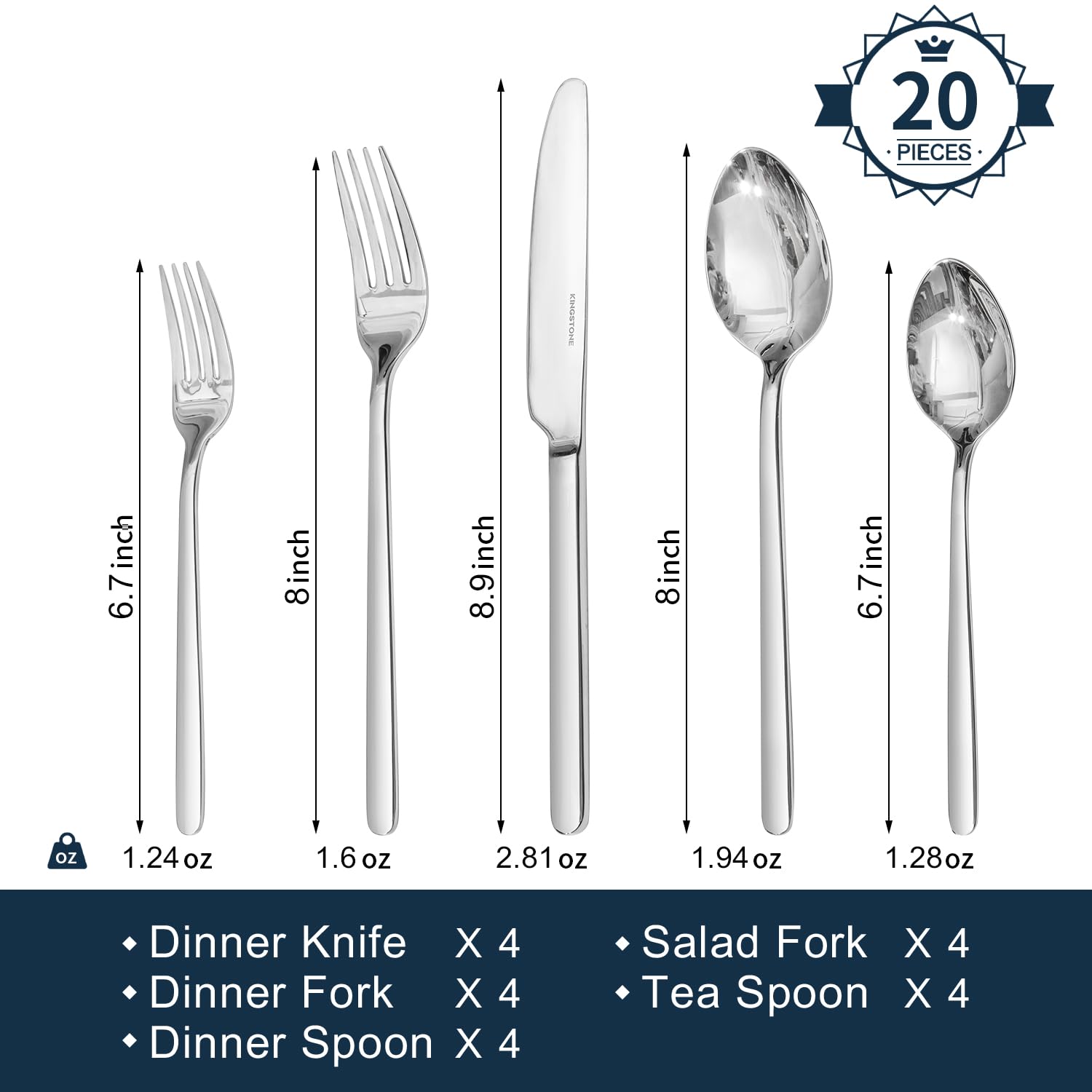 KINGSTONE 12-Piece Bone China Dinnerware Set for 4, Lightweight and Durable, Microwave and Dishwasher Safe, White Plates and Bowls for Everyday Use