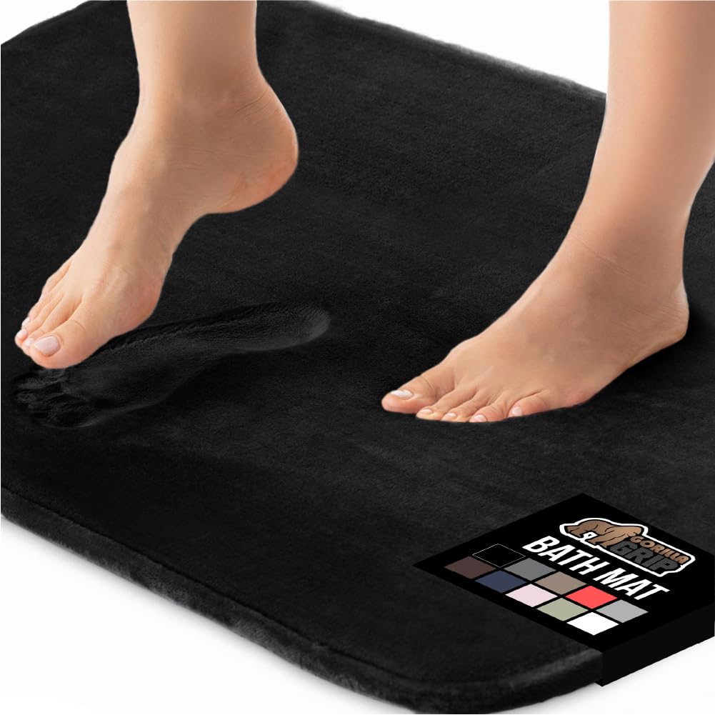 GORILLA GRIP Memory Foam Bath Rugs, Soft Absorbent Velvet Bathroom Mats, Durable Dots on Underside, Machine Washable Bathmat, Carpet Rug Room Decor for Shower Floor, 24x17 Mat, Graphite Gray