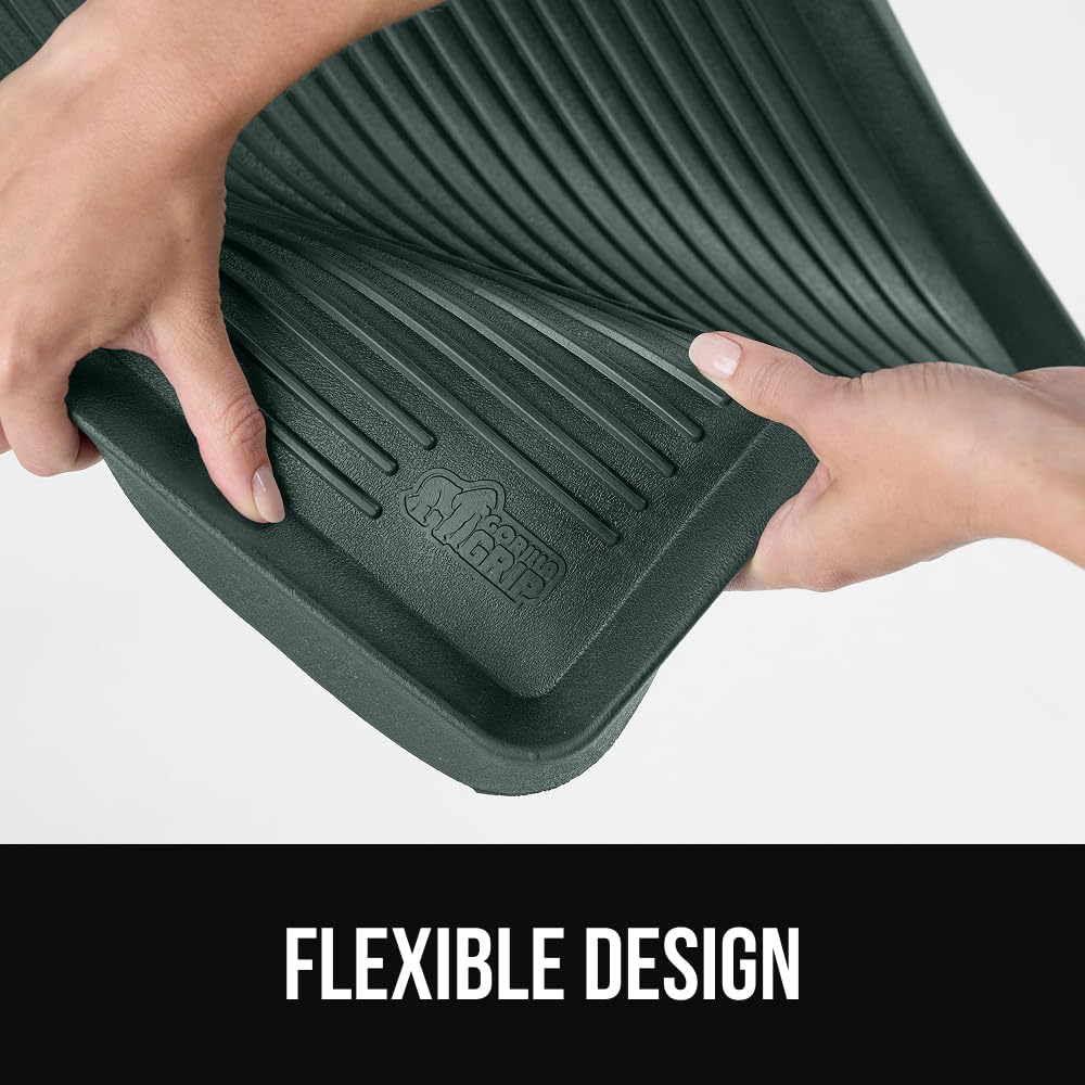 GORILLA GRIP Natural Rubber Indoor Outdoor Boot Tray for Shoes, 32x16, Waterproof Winter Mat with Raised Edges, Handles, Tear Resistant Heavy Duty Home Garage Floor Mats, Easy Clean Shoe Trays, Black