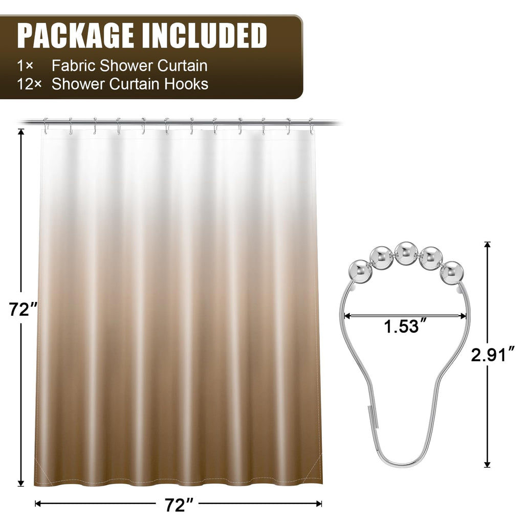 OLANLY Luxury Black and Grey Ombre Shower Curtain Sets with 12 Hooks, Waterproof and Washable Decorative Shower Curtains for Bathroom, 72x72 Inches