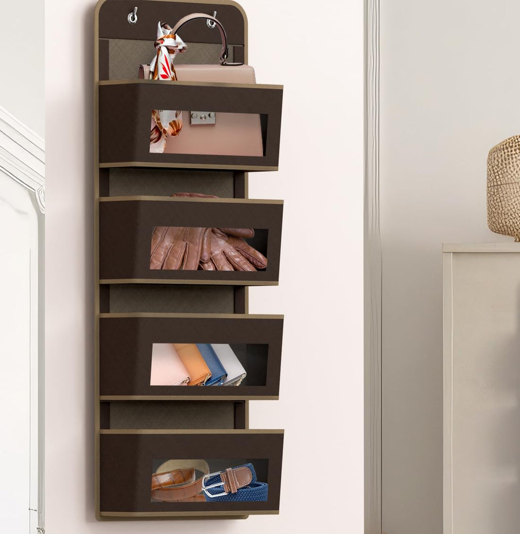 Simple Houseware 6 Clear Window Pocket Over Closet Door Storage Hanging Organizer for Bedroom, Bathroom, Pantry, Beige