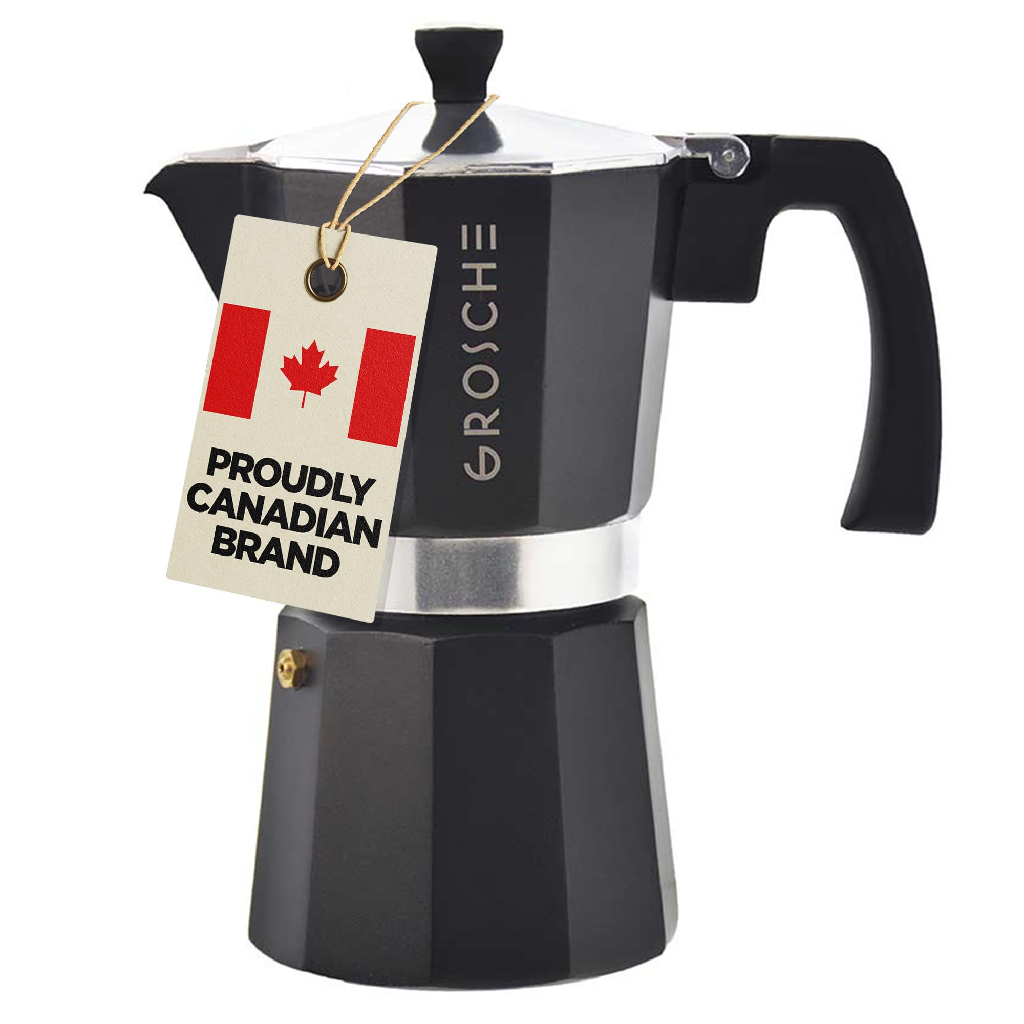 GROSCHE Milano Moka pot, Stovetop Espresso maker, Greca Coffee Maker, Stovetop coffee maker and espresso maker percolator (Grey, 6 cup)