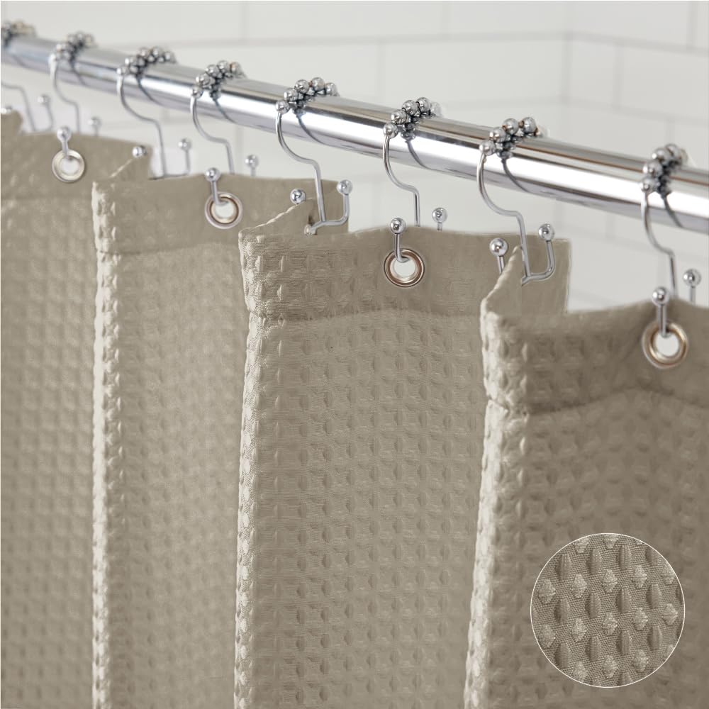 GORILLA GRIP Waffle Shower Curtain, Thick Weighted Fabric, Wrinkle and Rust Resistant, Classic Hotel Quality Design, Heavy Duty Long Curtains for Bathroom Showers, Bath Tubs, Machine Wash, 72x72 White