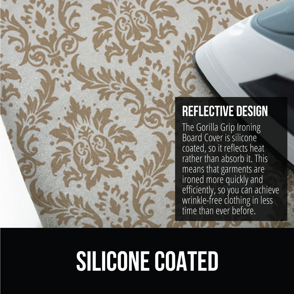 GORILLA GRIP The Original Ironing Board Cover and Pad, Silicone Coating, Thick Scorch Resistant Padding, Heavy Duty Iron Covers Standard Boards, Hook and Loop Fastener Strap, Silver, 15x54