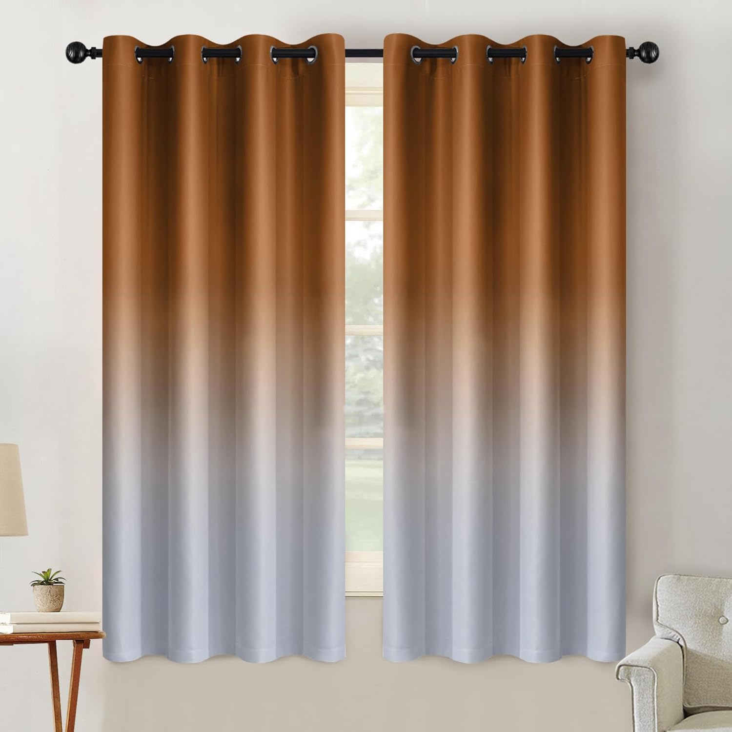 SimpleHome Ombre Room Darkening Curtains for Bedroom, Gradient Black to Grey White Light Blocking Thermal Insulated Grommet Window Curtain/Drapes for Living Room,2 Panels, 52x84 inches Length