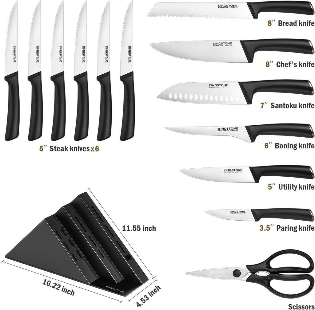 KINGSTONE 40 Piece Silverware Set and 14-Piece Knife Block Set