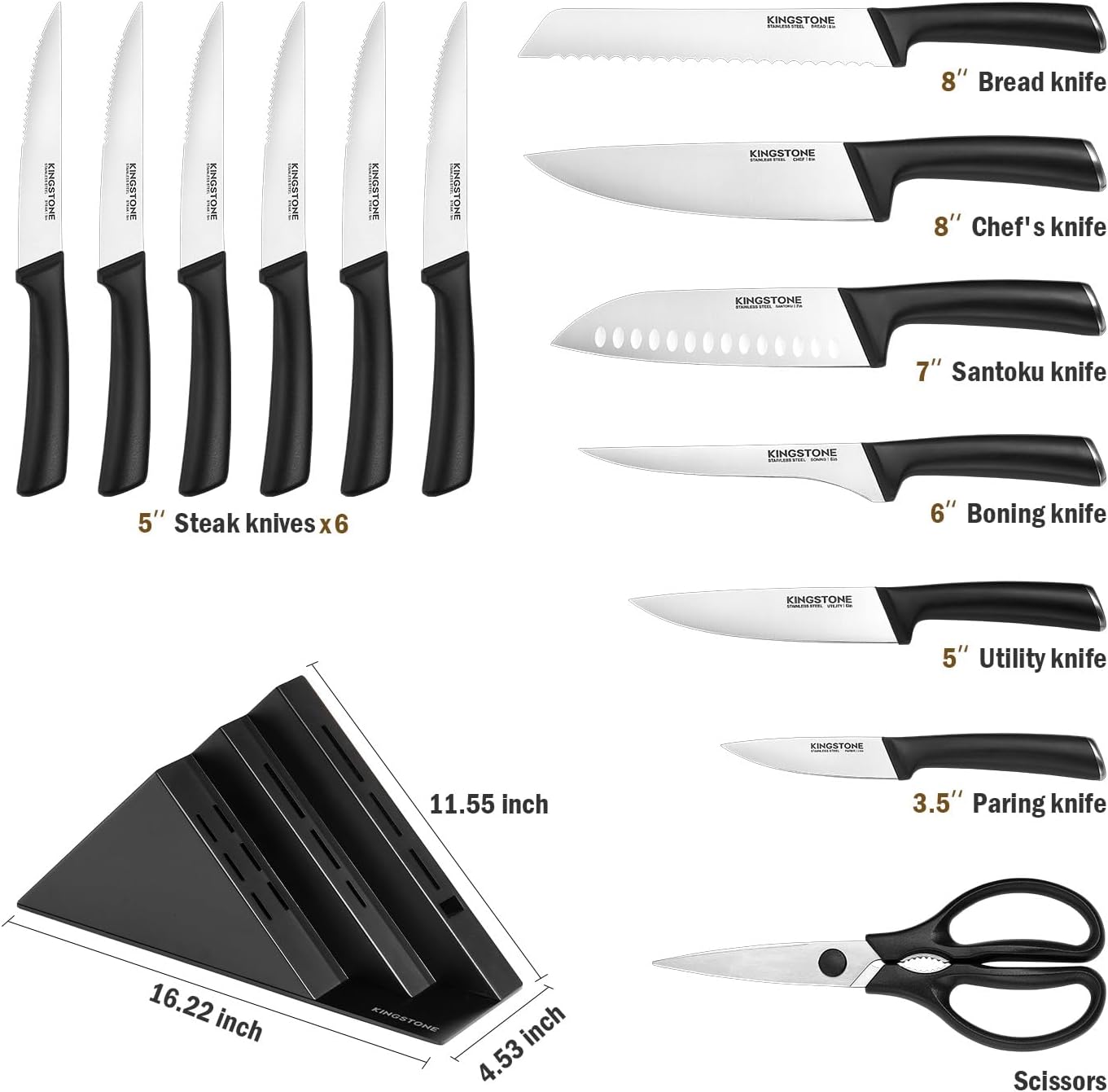 KINGSTONE 40 Piece Silverware Set and 14-Piece Knife Block Set
