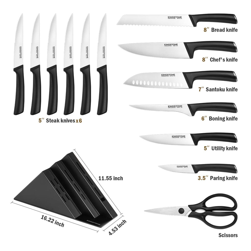 KINGSTONE 14-Piece Kitchen Knife Set with Block, High-Carbon Stainless Steel Knives Set, Ergonomic Non-Slip Handle, Professional Knife Set for Kitchen for Home Cooking & Gifting, Walnut