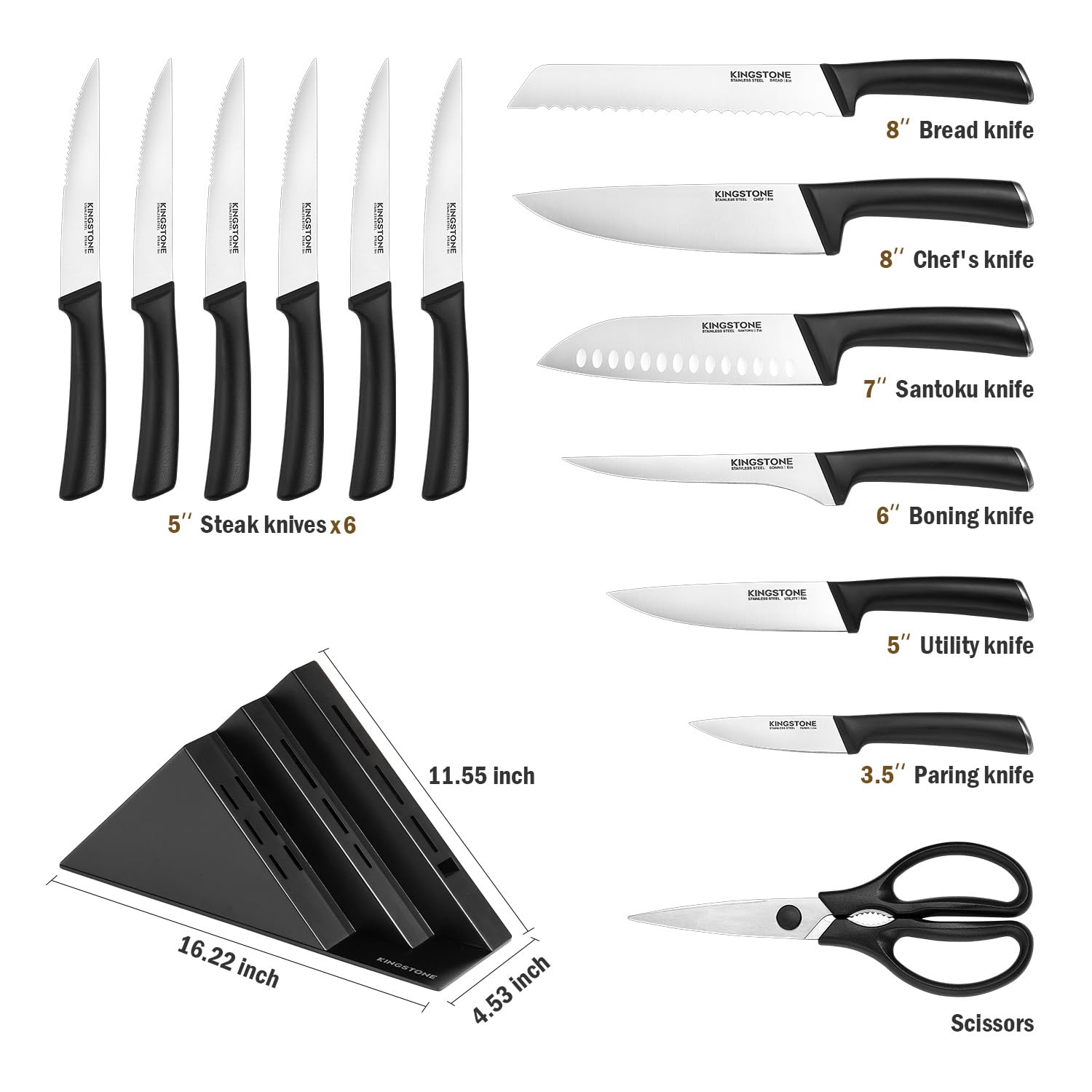 KINGSTONE 14-Piece Kitchen Knife Set with Block, High-Carbon Stainless Steel Knives Set, Ergonomic Non-Slip Handle, Professional Knife Set for Kitchen for Home Cooking & Gifting, Walnut