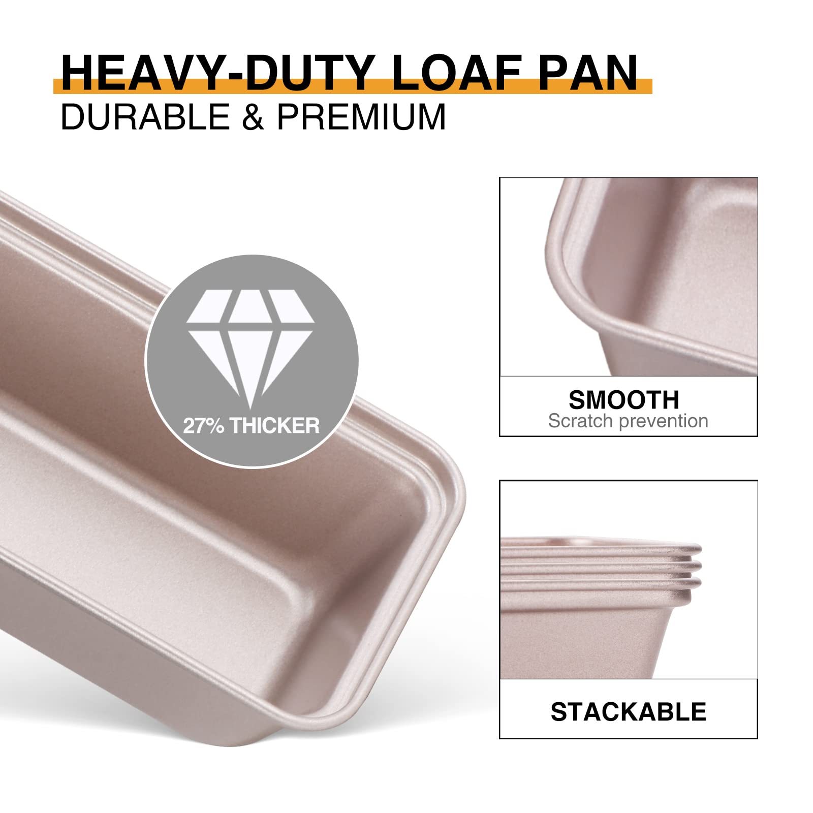HONGBAKE Mini Loaf Pan for Baking Bread, 6 x 3.3 x 2 In Nonstick Small Banana Bread Tins Set of 3, Tiny Carbon Steel Meatloaf Pan - Dark Grey
