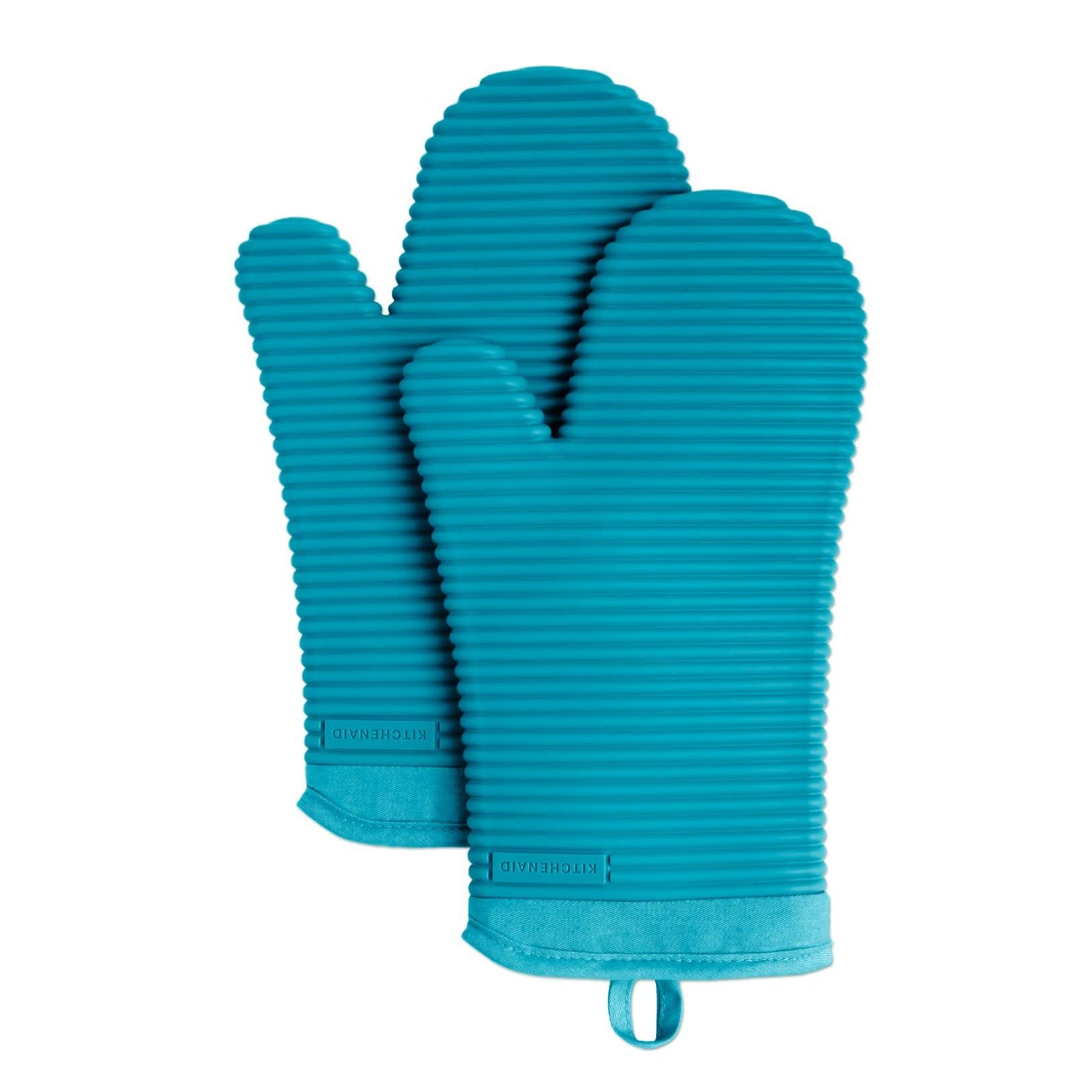 KITCHENAID Ribbed Soft Silicone Oven Mitt 2-Pack Set, 7.5"x13", Milkshake
