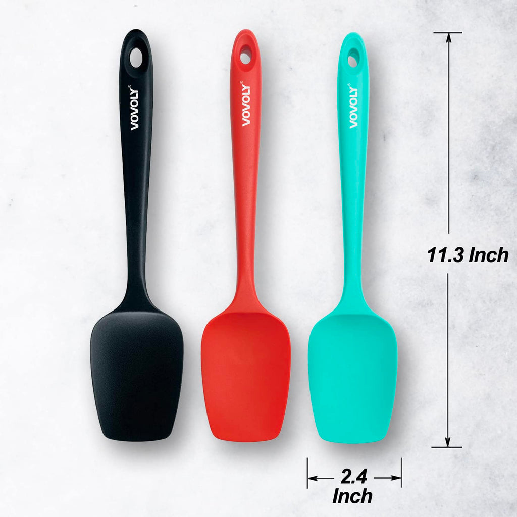 Silicone Spatula Set, High Heat Resistan Rubber Spoon Spatula, Non-Stick Spoonula with Seamless One Piece Design, Flexible Scrapers Baking Mixing Tool,3 Pack, Black