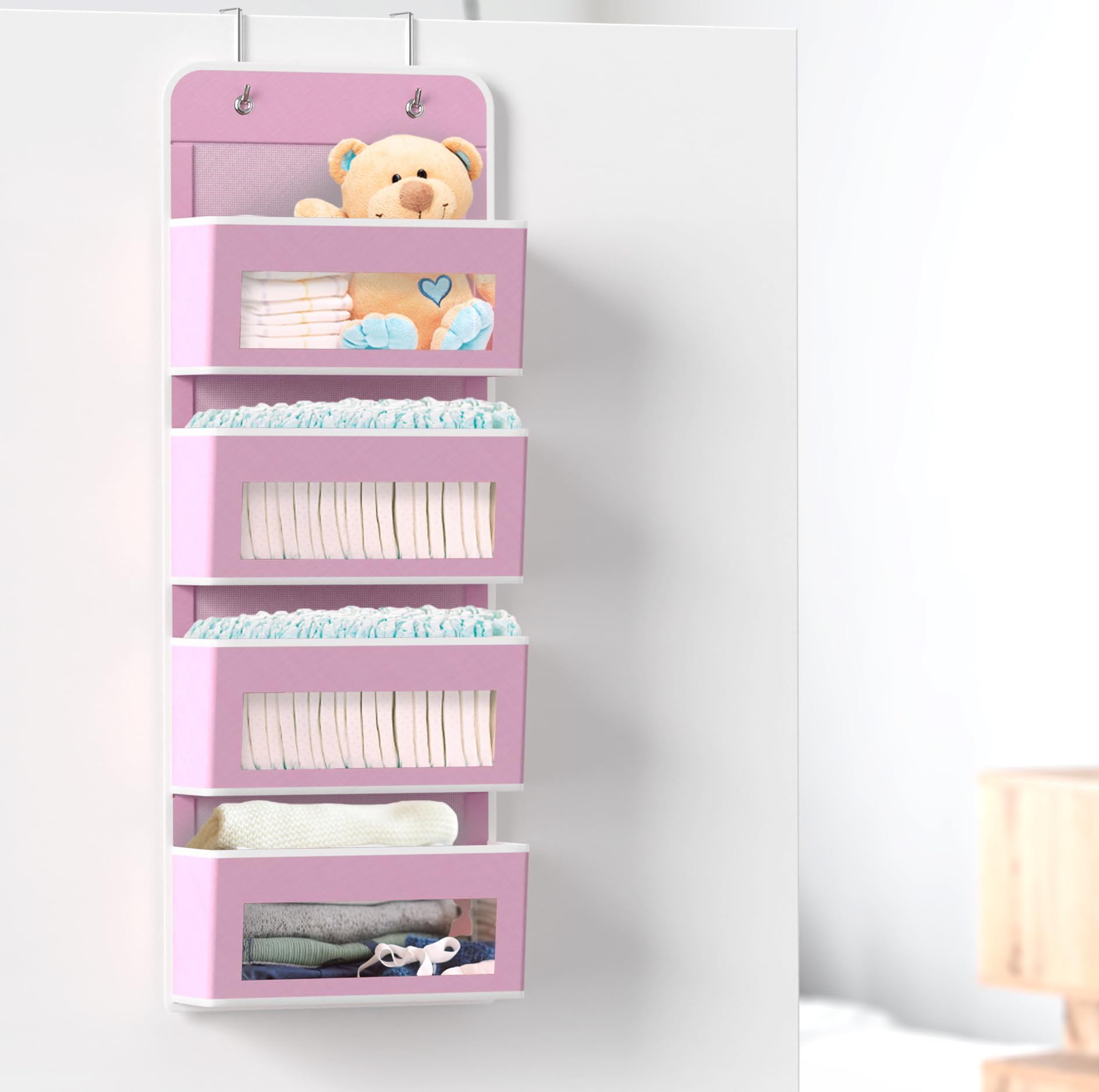 Simple Houseware 6 Clear Window Pocket Over Closet Door Storage Hanging Organizer for Bedroom, Bathroom, Pantry, Beige