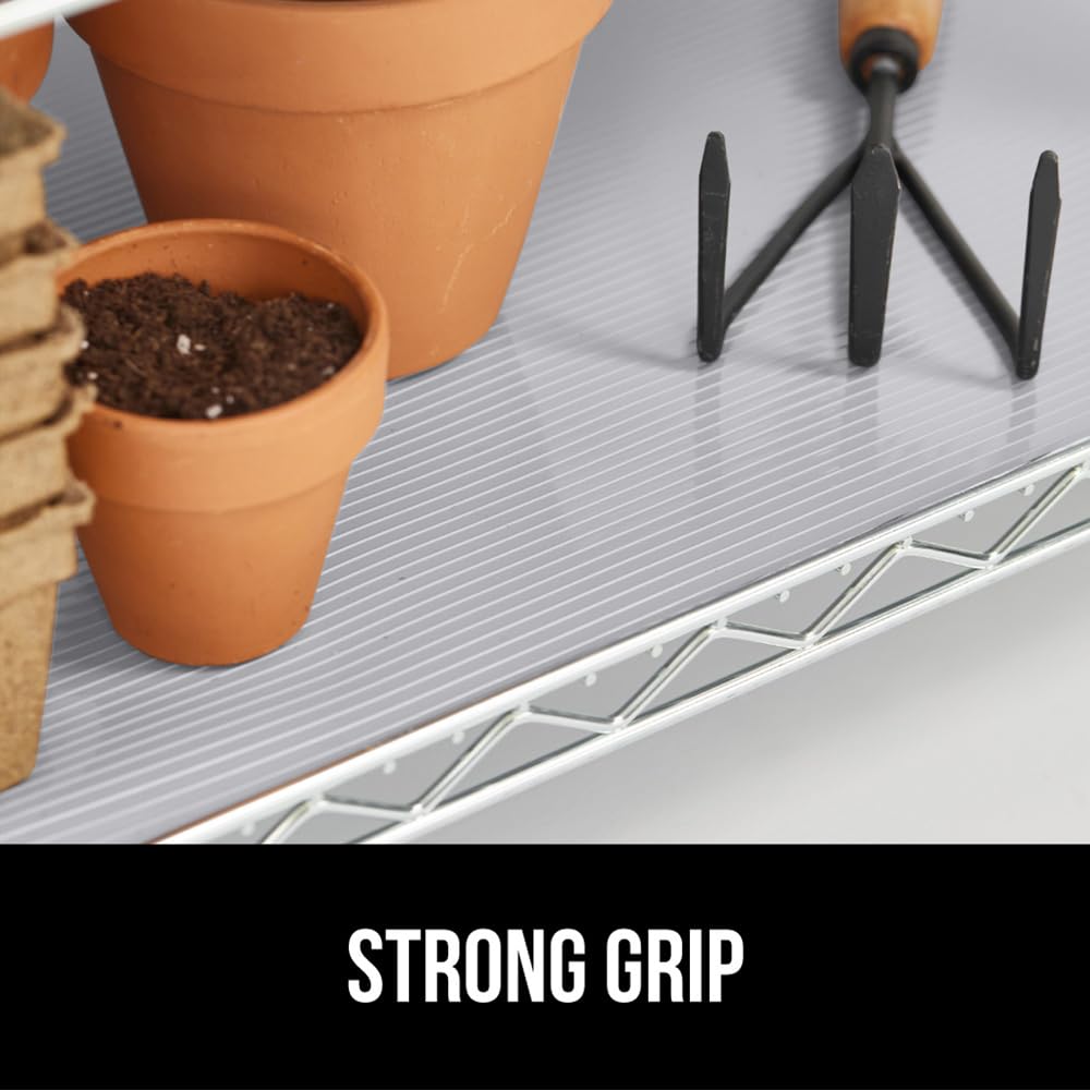 GORILLA GRIP DuraGuard Shelf Liner, Non-Adhesive Cabinet Liners for Kitchen Drawers, Shelves, Refrigerator, Pantry Storage, Bathroom Closet, Durable Waterproof BPA Free Ribbed Plastic, 12x20 Clear