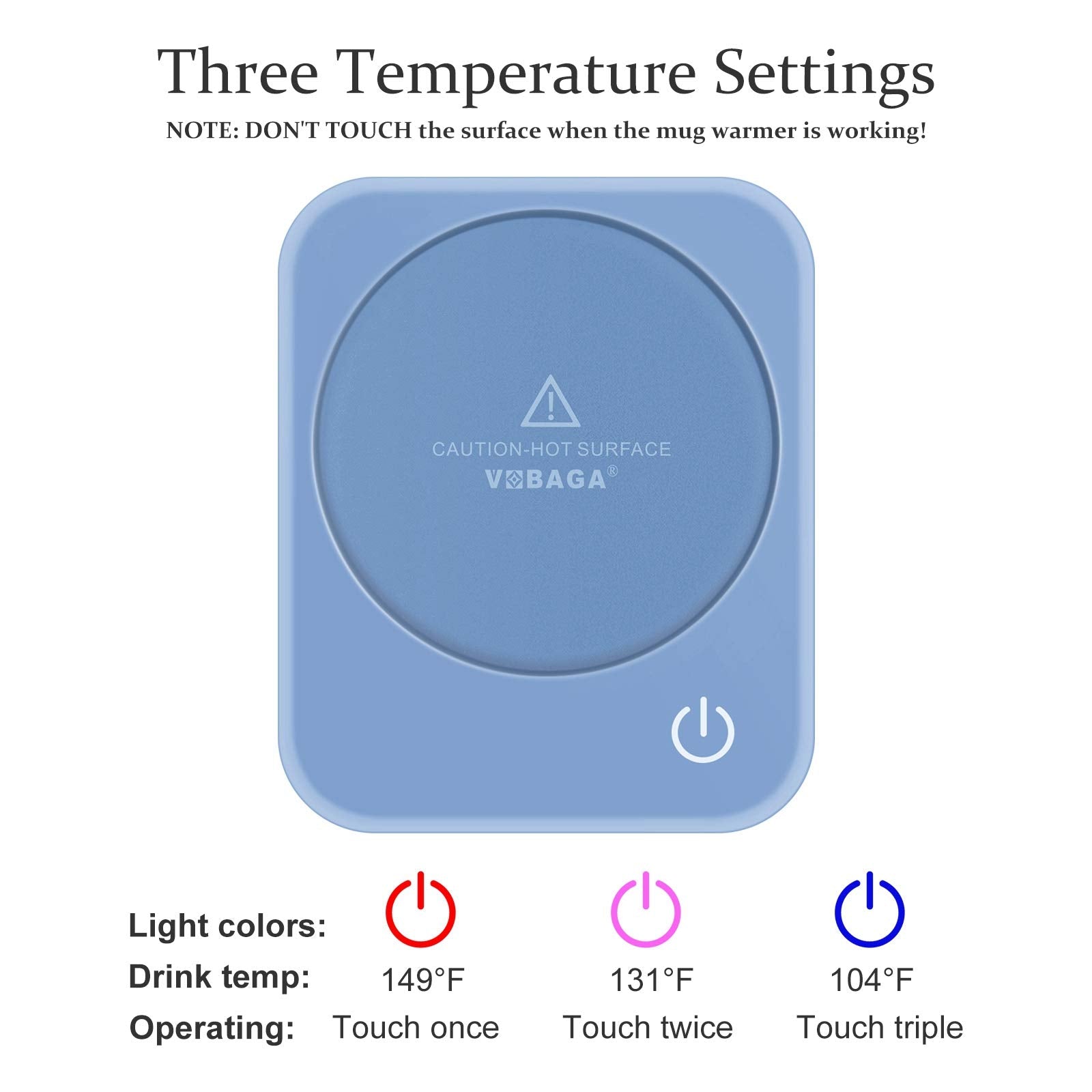 VOBAGA Coffee Mug Warmer for Desk with Auto Shut Off & 3-Temp Settings, Coffee Cup Warmer with Smart Safety Alert Home Office Accessory, Perfect for Coffee, Tea, Milk (Mug for Display)