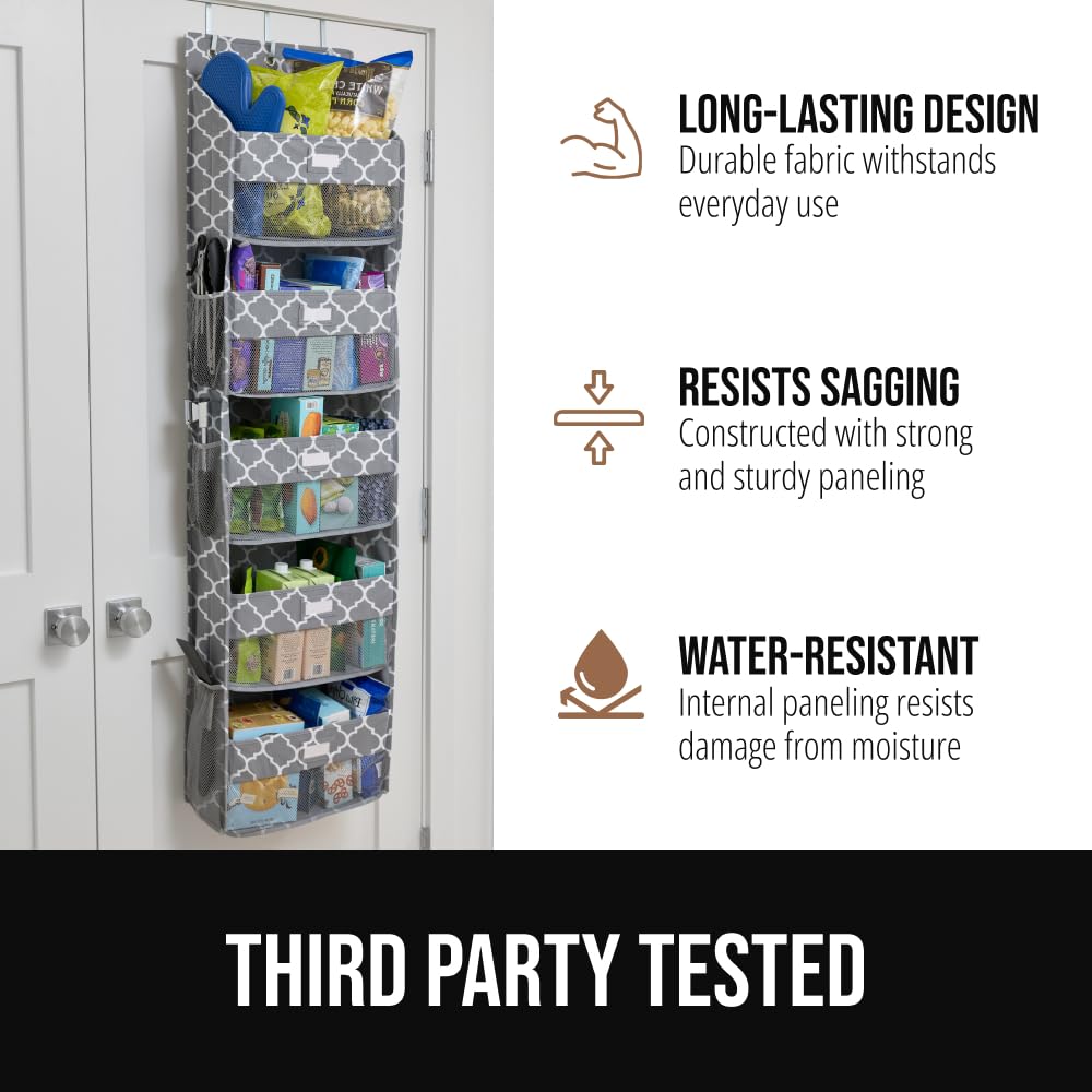 GORILLA GRIP Over the Door Shoe Organizer, 24 Large Breathable Mesh Pockets, Space Saving Hanging Storage Holder, Closet Rack Hanger Holds Up to 40 lbs, Hangs on Closets for Shoes, Accessories, Black