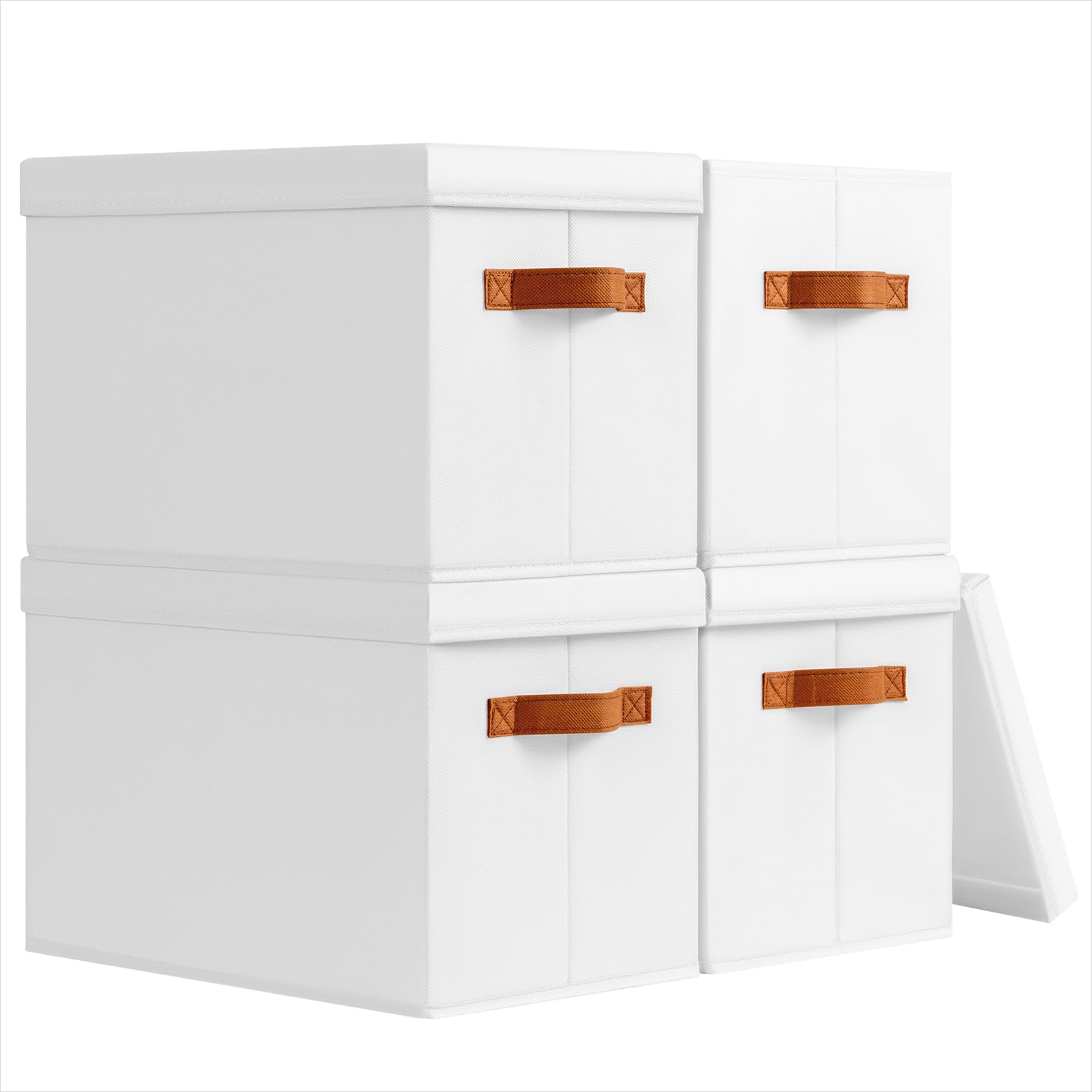 Homsorout Storage Bins with Lids - Fabric Storage Baskets for Shelves, 6 Pack Foldable Decorative Boxes with Handles, Stackable Organizer Bins for Home, Nursery, Dorm, Beige