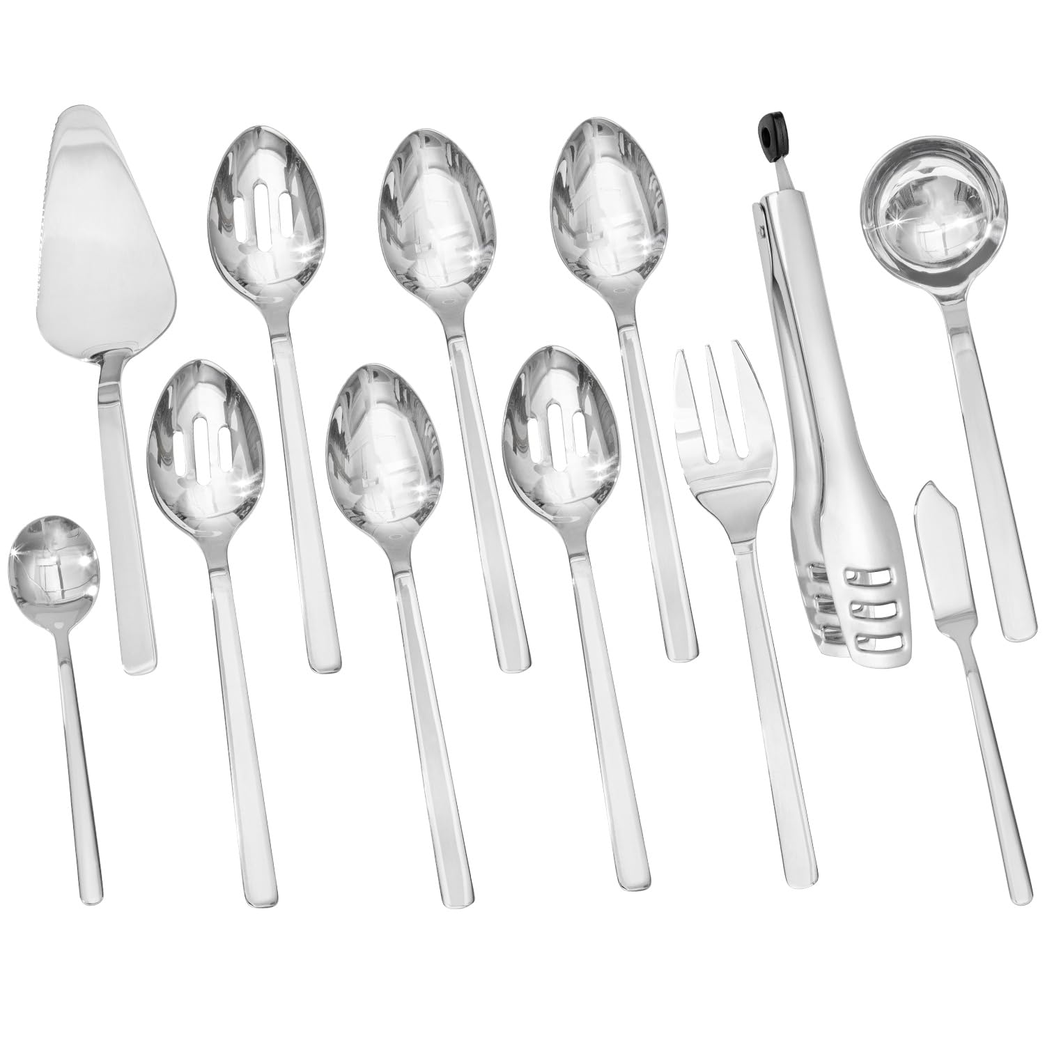 KINGSTONE Large Hostess Serving Utensils Set, 18/10 Stainless Steel Heavy Duty 10-inch Serving Utensils, Slotted Spoons, Forks, Tongs, Cake Pie Server for Buffet, Wedding, Party