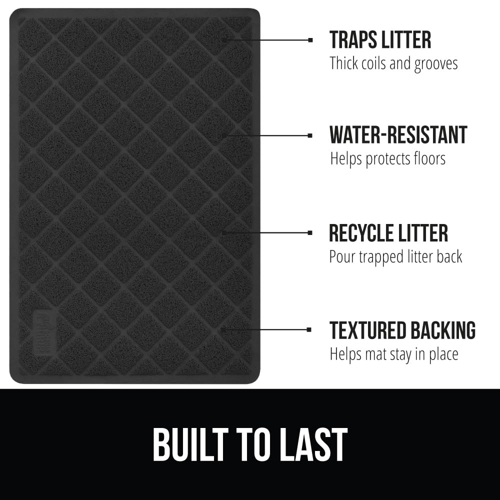 GORILLA GRIP Cat Litter Box Mat, Water Resistant, US Designed Kitty Litter Trapping Mats, Easy to Clean, Scatter Control, Less Mess and Clean Floors, Kitten Supplies for Indoor Cats, 24x17 Grey