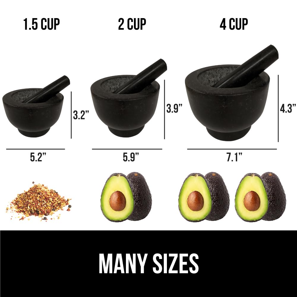 GORILLA GRIP Heavy Duty Mortar and Pestle Set with Slip Resistant Base, 100% Granite Stone Molcajete Guacamole Bowl, Grind Seeds, Garlic, Herb, Kitchen Muddler, Essentials for Chefs, 1.5 Cup Gray
