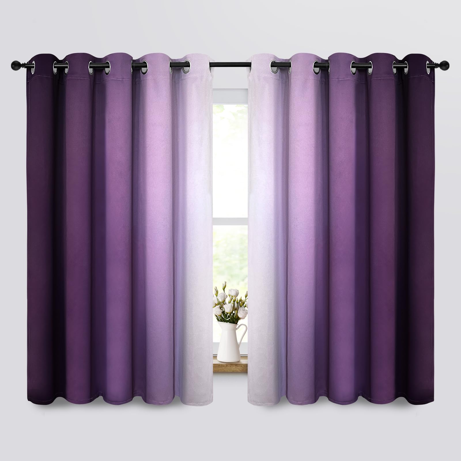 Yakamok Blue and Greyish White Ombre Curtains, Room Darkening Gradient Color Curtains for Bedroom, Light Blocking Thermal Insulated Window Drapes for Living Room(2 Panels, 52x84 Inch)