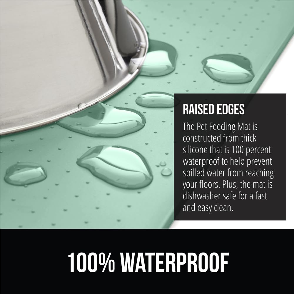 GORILLA GRIP 100% Waterproof Raised Edge BPA Free Silicone Pet Feeding Mat, Dog Cat Food Mats Contain Spills Protects Floors, Placemats for Cats and Dogs Water Bowl, Pets Accessories 18.5x11.5 Gray