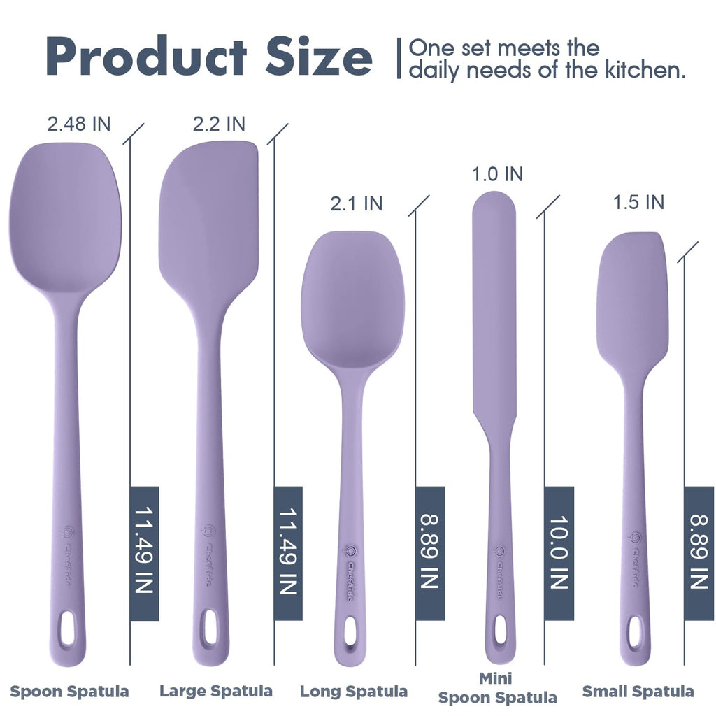 5 Pieces Silicone Spatula Set, Food Grade Rubber Spatula, Upgrade Strong Handle with Ergonomic Grip, Heat Resistant Up to 600°F for Nonstick Cookware, Cooking