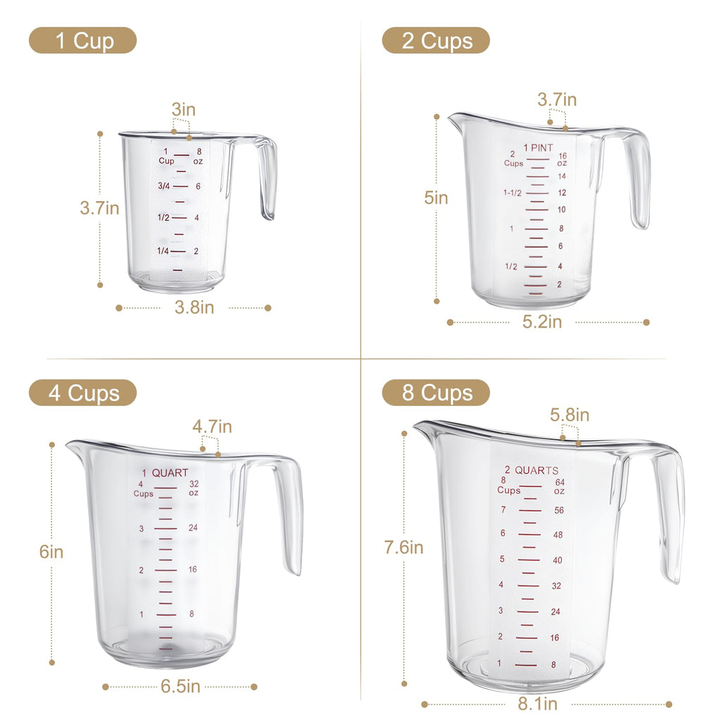 DaYammi Measuring Cups 3-Piece, Unbreakable Food-Grade Plastic Measuring Cup for Dishwasher, 1/2/4-Cup Nesting Liquid Measuring Cups for Prepping, Baking, Cooking, Readable Markings, Clear