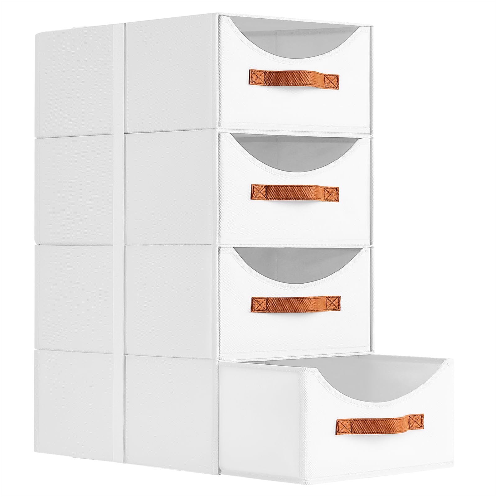 Homsorout Stackable Storage Drawers - Collapsible Storage Bins with Drawers, 4 Pack Closet Shelf Organizer Basket, Fabric Pull Out Organizer for Bedroom, Living Room, Dorm, Beige