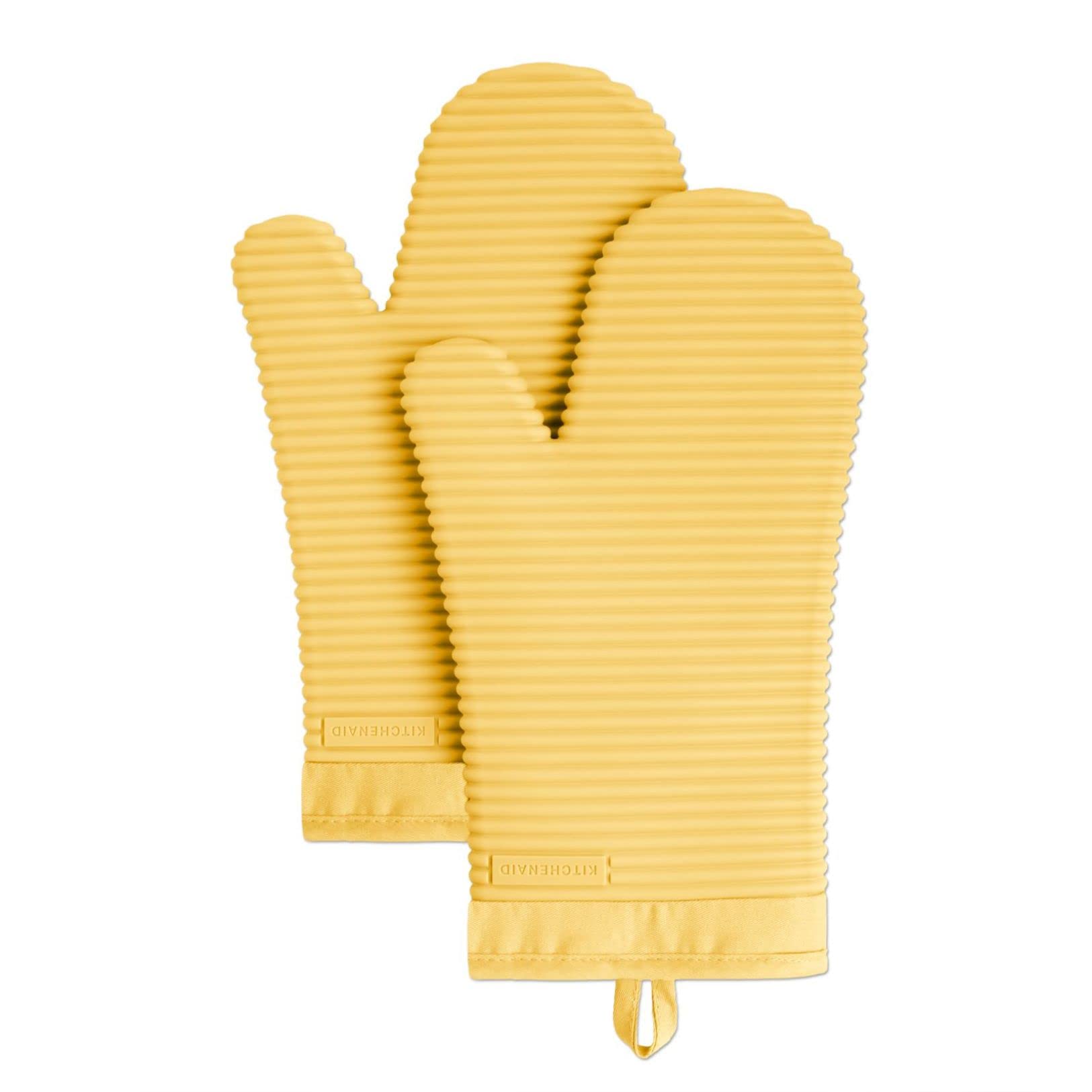 KITCHENAID Ribbed Soft Silicone Oven Mitt 2-Pack Set, 7.5"x13", Milkshake