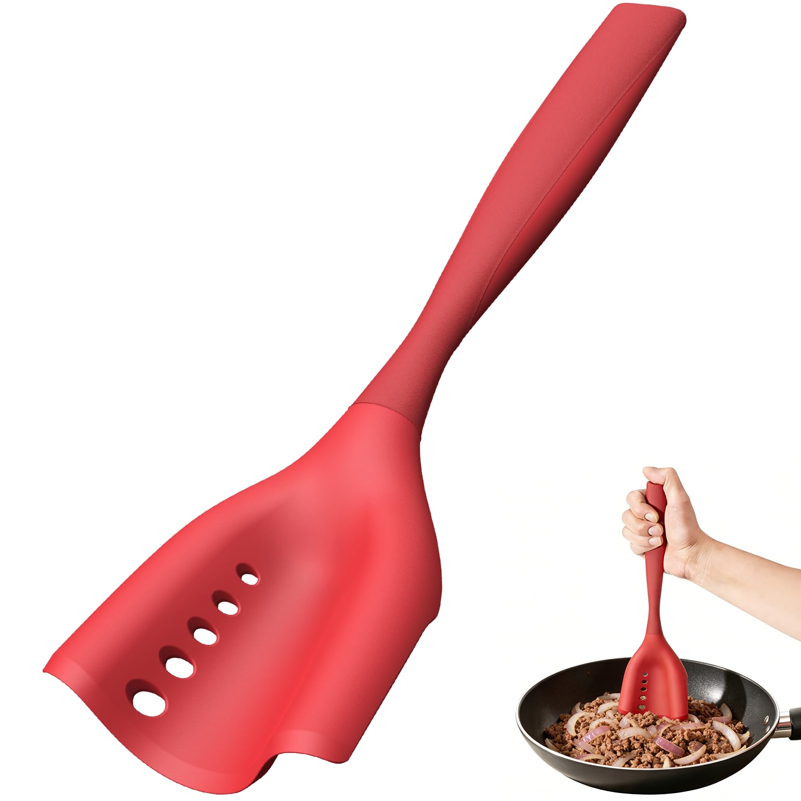 Mincing Spatula Meat Chopper, Hamburger Grinder, Premium Heat Resistant Smasher for Ground Beef, Potato Mix Tool, Meat & Poultry Tenderizers-Black