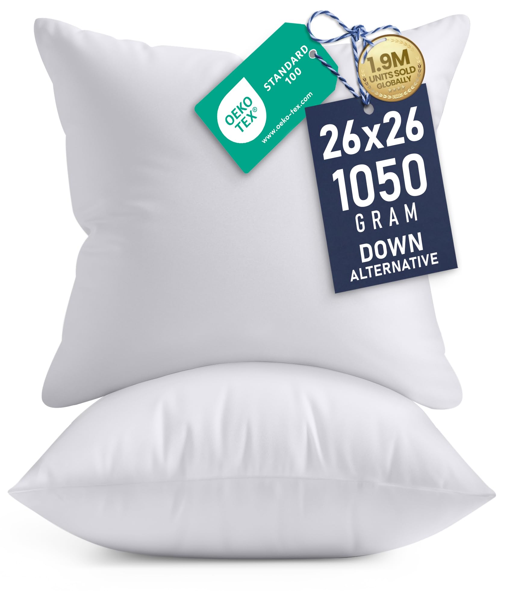 Utopia Bedding 18x18 Pillow Inserts, Set of 2, White – Indoor Decorative Throw Pillows for Bed, Sofa & Couch – Soft, Supportive & Fluffy Cushion Inserts