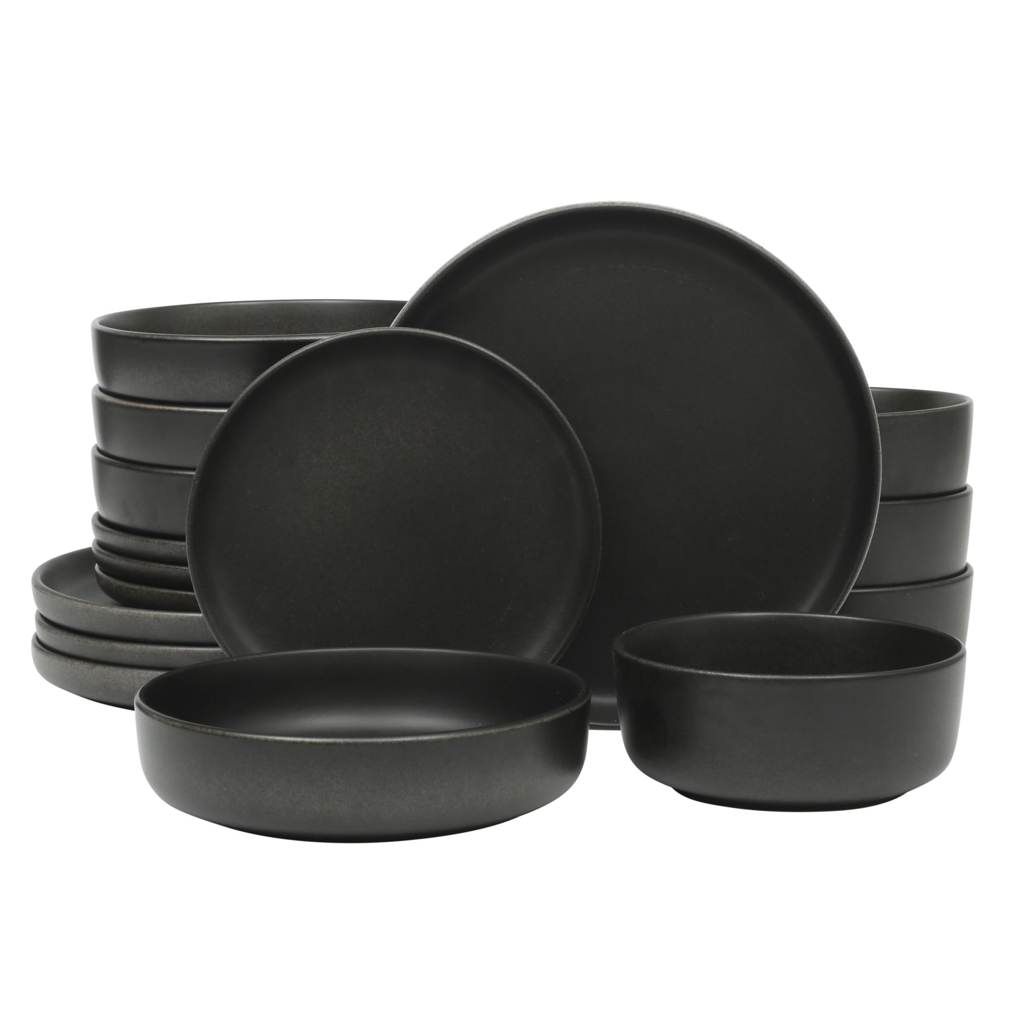 Gibson Elite Soho Lounge Square 16-Piece Dinnerware Set, Service for 4, Reactive Glaze Stoneware Plates and Bowls, Modern Dishes, Microwave & Dishwasher Safe – Red and Black
