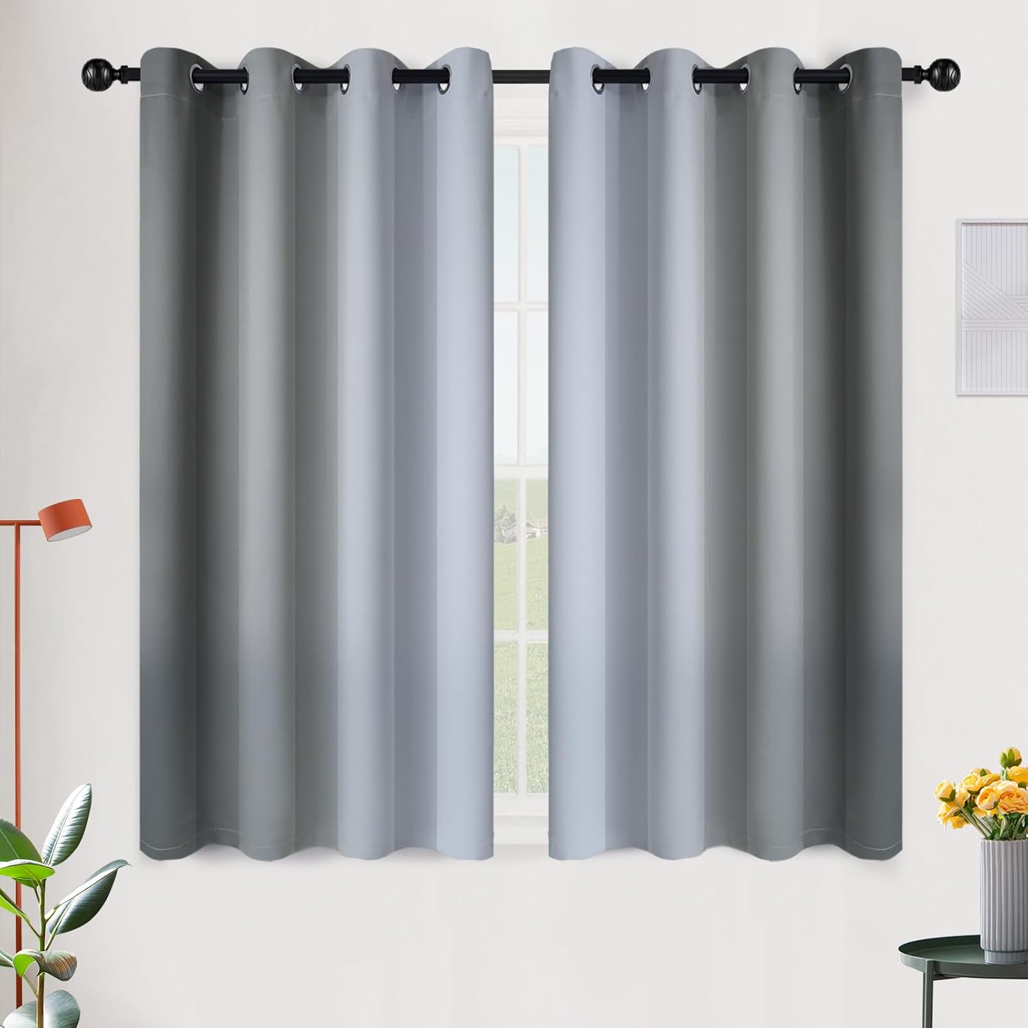 SimpleHome Ombre Room Darkening Curtains for Bedroom, Gradient Black to Grey White Light Blocking Thermal Insulated Grommet Window Curtain/Drapes for Living Room,2 Panels, 52x84 inches Length
