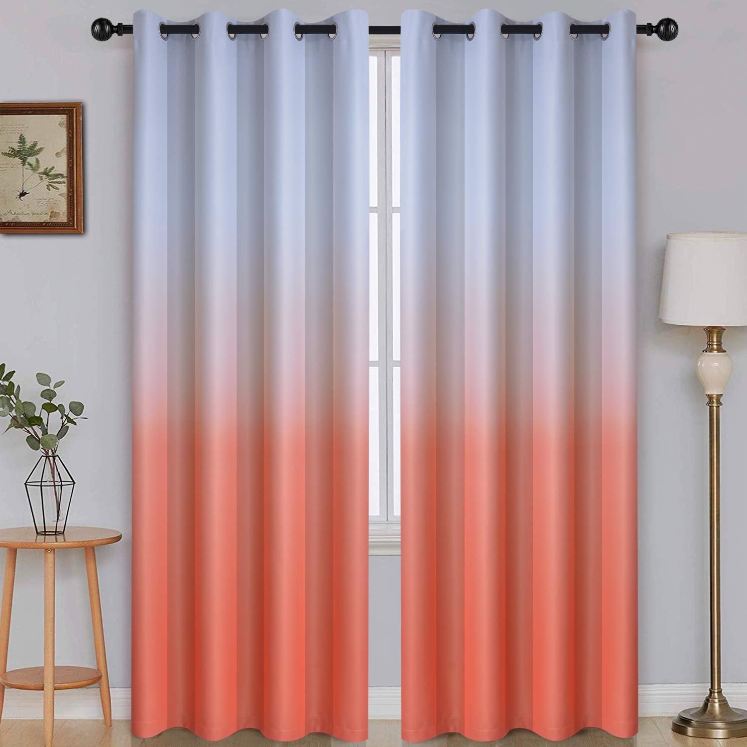 SimpleHome Ombre Room Darkening Curtains for Bedroom, Gradient Black to Grey White Light Blocking Thermal Insulated Grommet Window Curtain/Drapes for Living Room,2 Panels, 52x84 inches Length