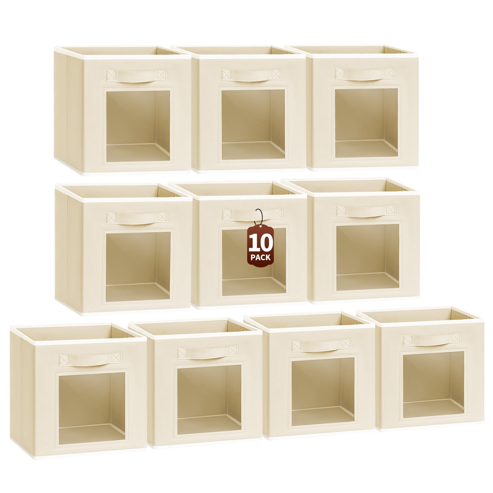 Homsorout Storage Cube 11 Inch - Cube Storage Bins with Window, Closet Storage Baskets with Handle, Fabric Bins for Closet, Shelves, Toys, Clothes, Set of 6, Grey