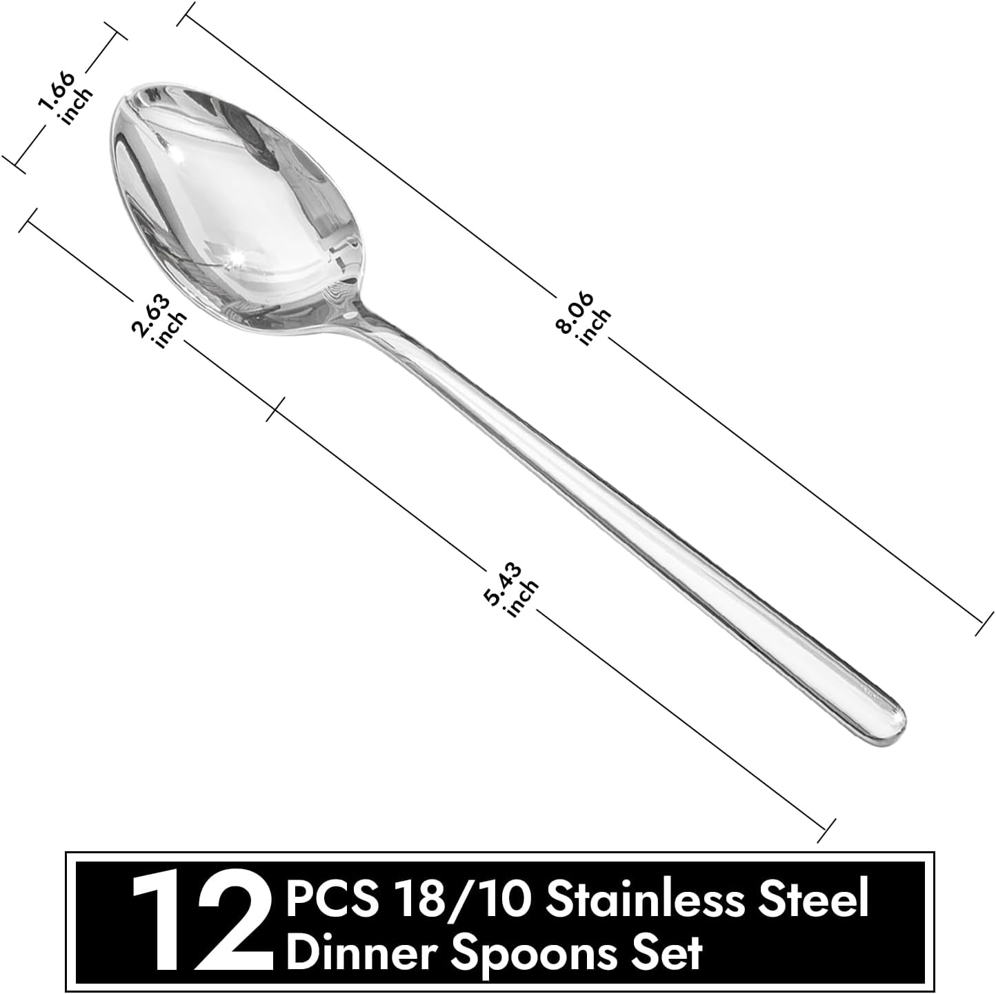 KINGSTONE 24 PCS 18/10 Stainless Steel Forks and Spoons, 12 8" Dinner Forks and 8" Dinner Spoons, Forks and Spoons Silverware Set for Home, Kitchen, Weddings, Parties or Restaurant, Dishwasher Safe